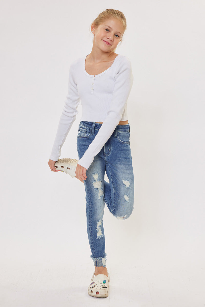 Cole High Rise Ankle Skinny Jeans for Kids - Stretch Denim Pants for Girls & Boys - Comfortable School & Play Outfit