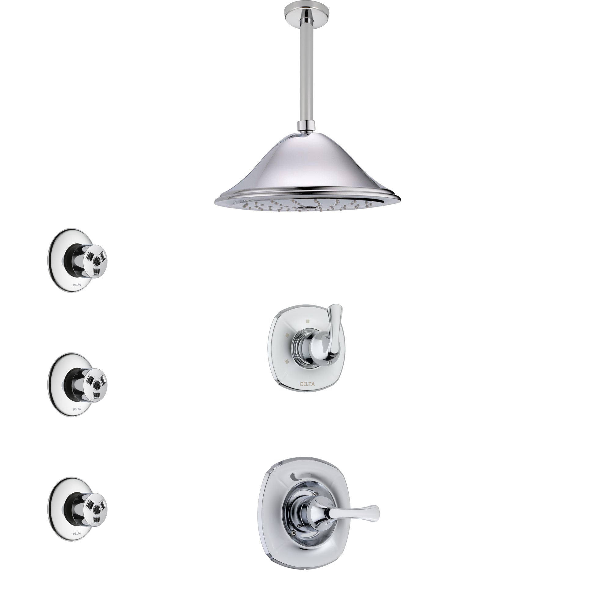 Delta Addison Chrome Finish Shower System with 3-Setting Diverter, Ceiling Mount Showerhead & 3 Body Sprays - SS14922 | Perfect for Modern Bathroom Renovations & Spa-Like Shower Experience