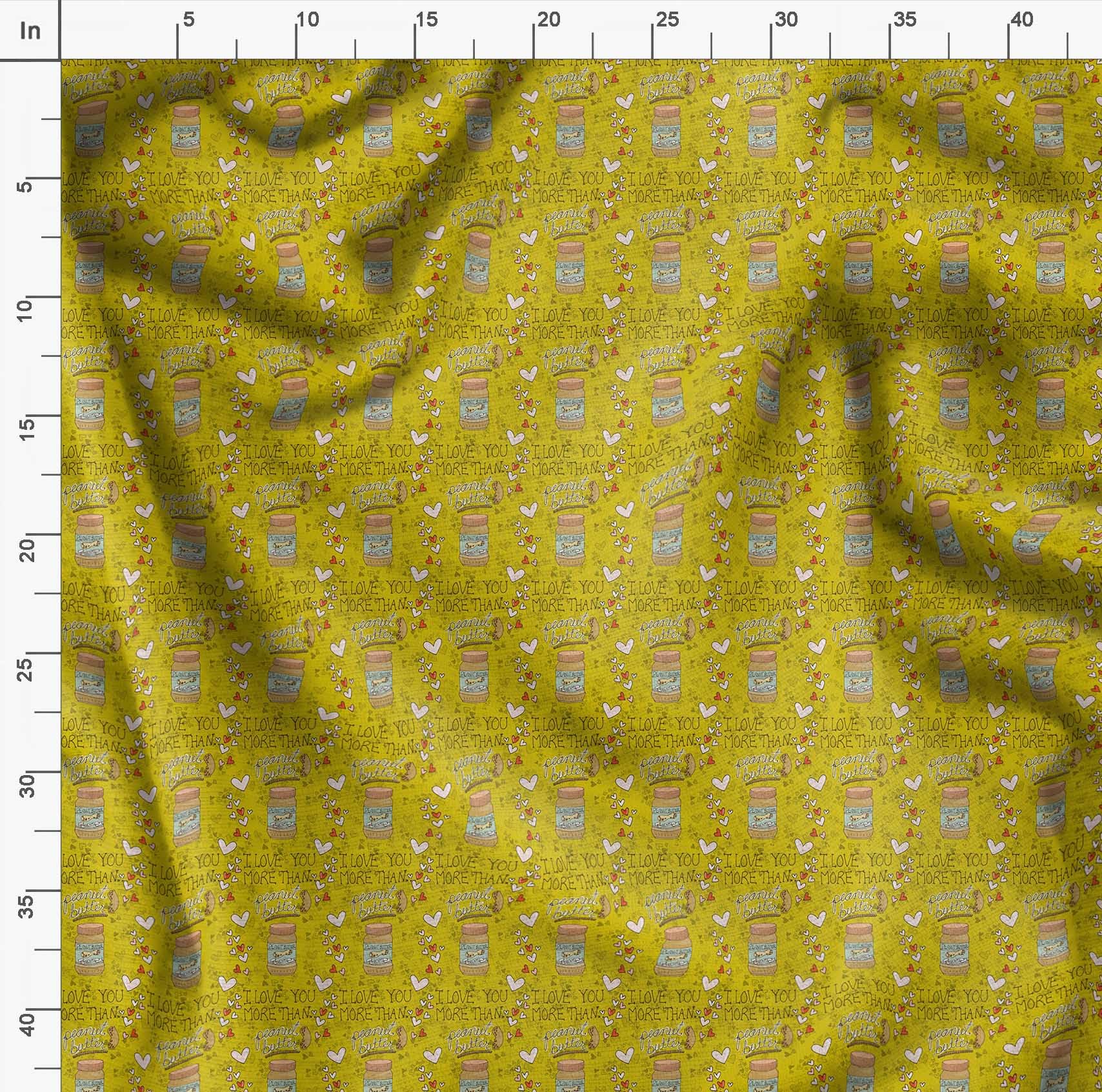 Soimoi Japanese Crepe Fabric - 42 Inch Wide Yellow Text & Peanut Butter Food Print Material by The Yard - Nutty Playful Design for DIY Crafts, Quilting, Dressmaking, Home Decor and Sewing Projects