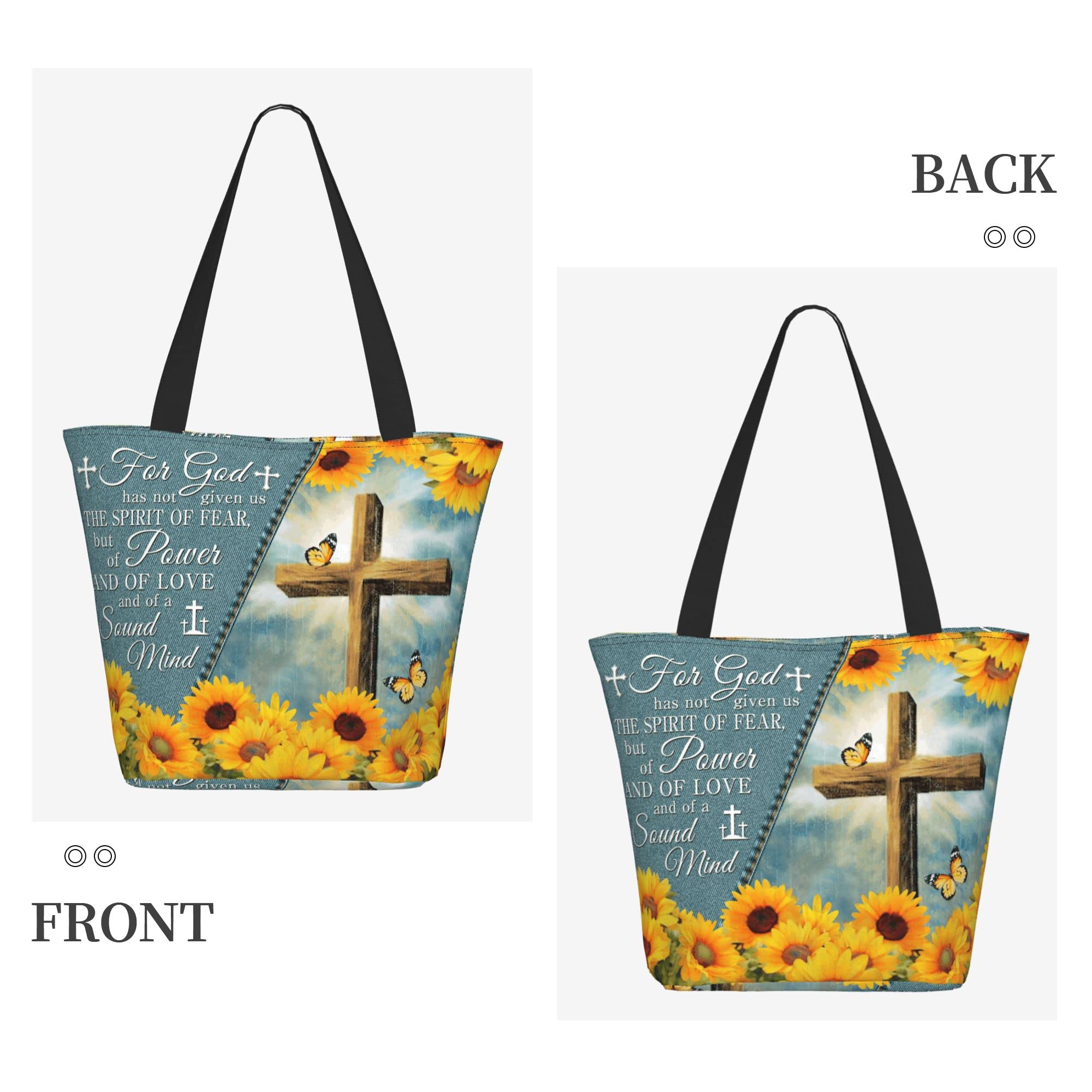 Christian Tote Bag with Bible Verse - Reusable Zippered Shopping Bag for Women - Church & Daily Use