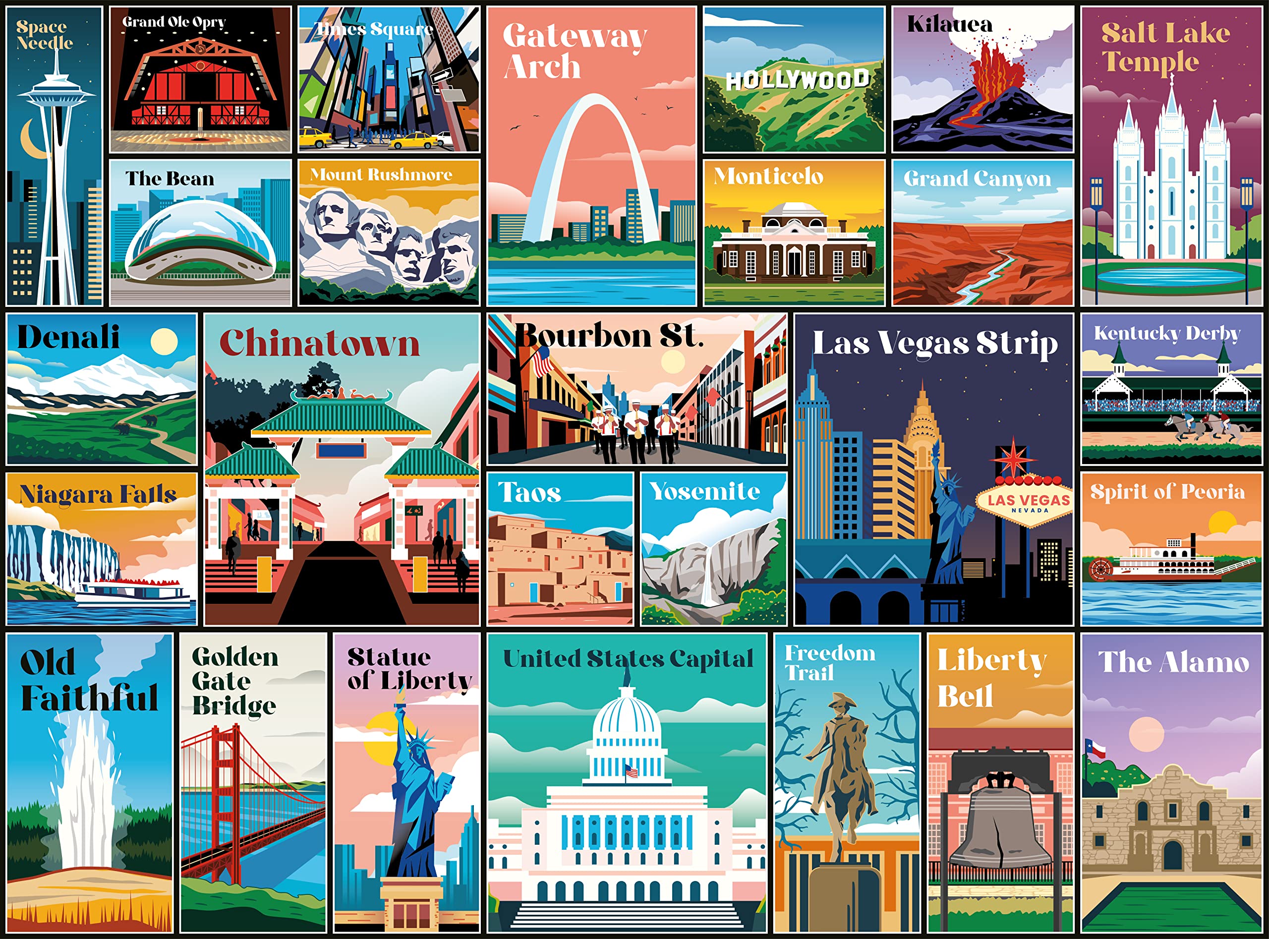 1000 Piece US Landmark Jigsaw Puzzle for Adults - Travel Themed Challenging Puzzle with 4 Bonus Items (20
