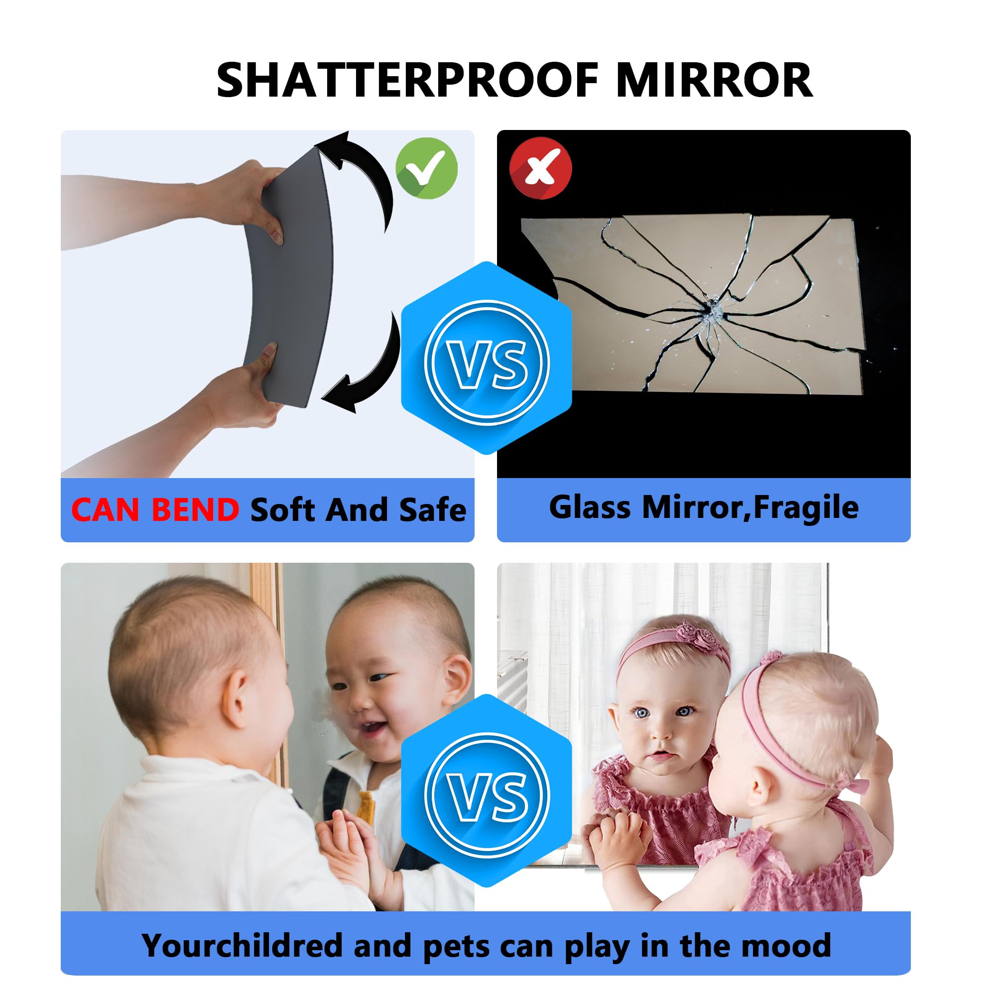 Shatterproof Acrylic Mirror Tiles for Kids - 10