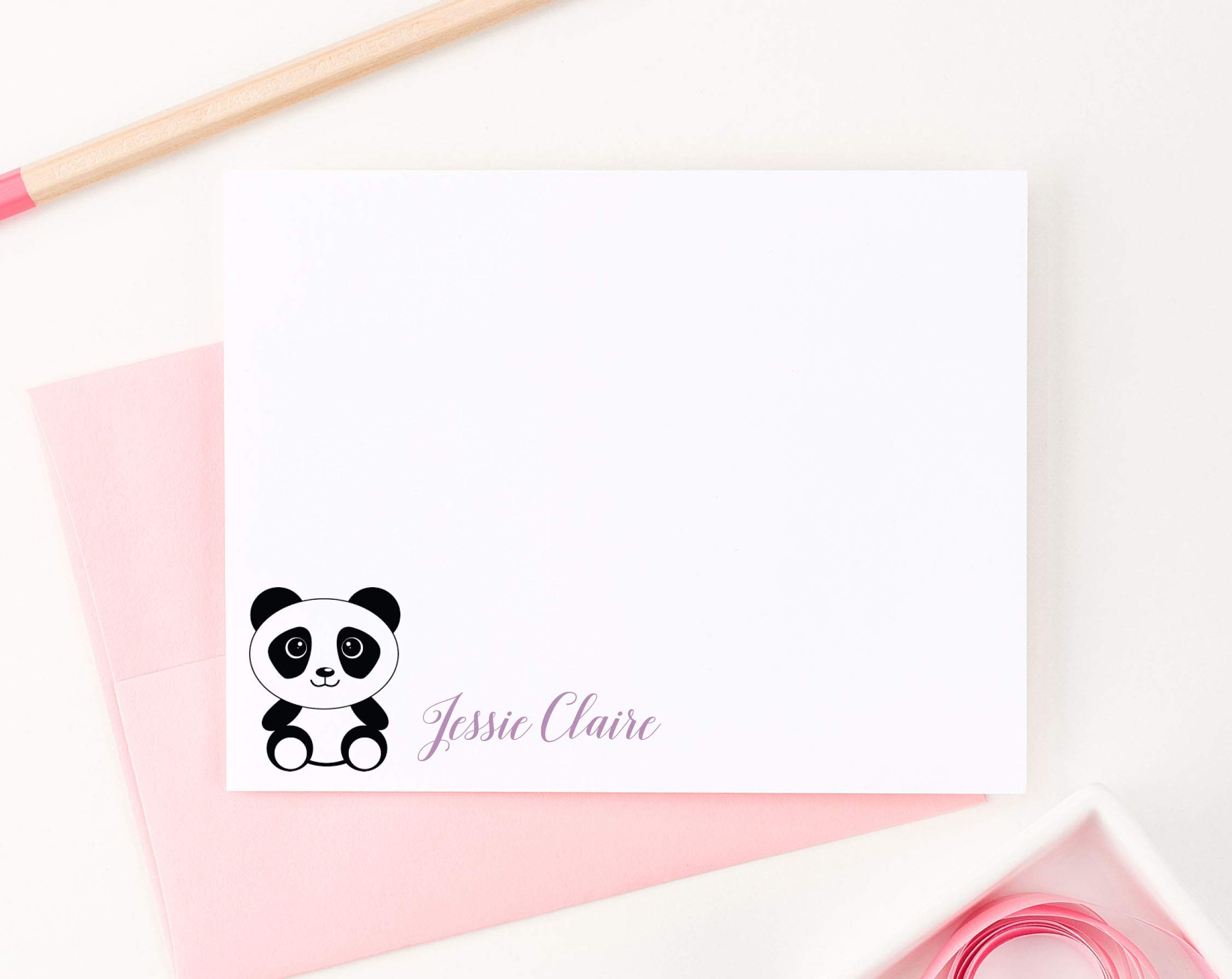 Personalized Panda Thank You Cards - Custom Flat Note Cards for Kids, Stationery with Panda Design, Choose Colors & Quantity - Perfect for Birthdays, Thank You Notes & Gifts