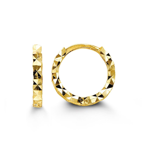 10K Yellow Gold Baby Diamond Cut Huggie Hoop Earrings - Elegant & Dainty Jewelry for Everyday Wear & Special Occasions