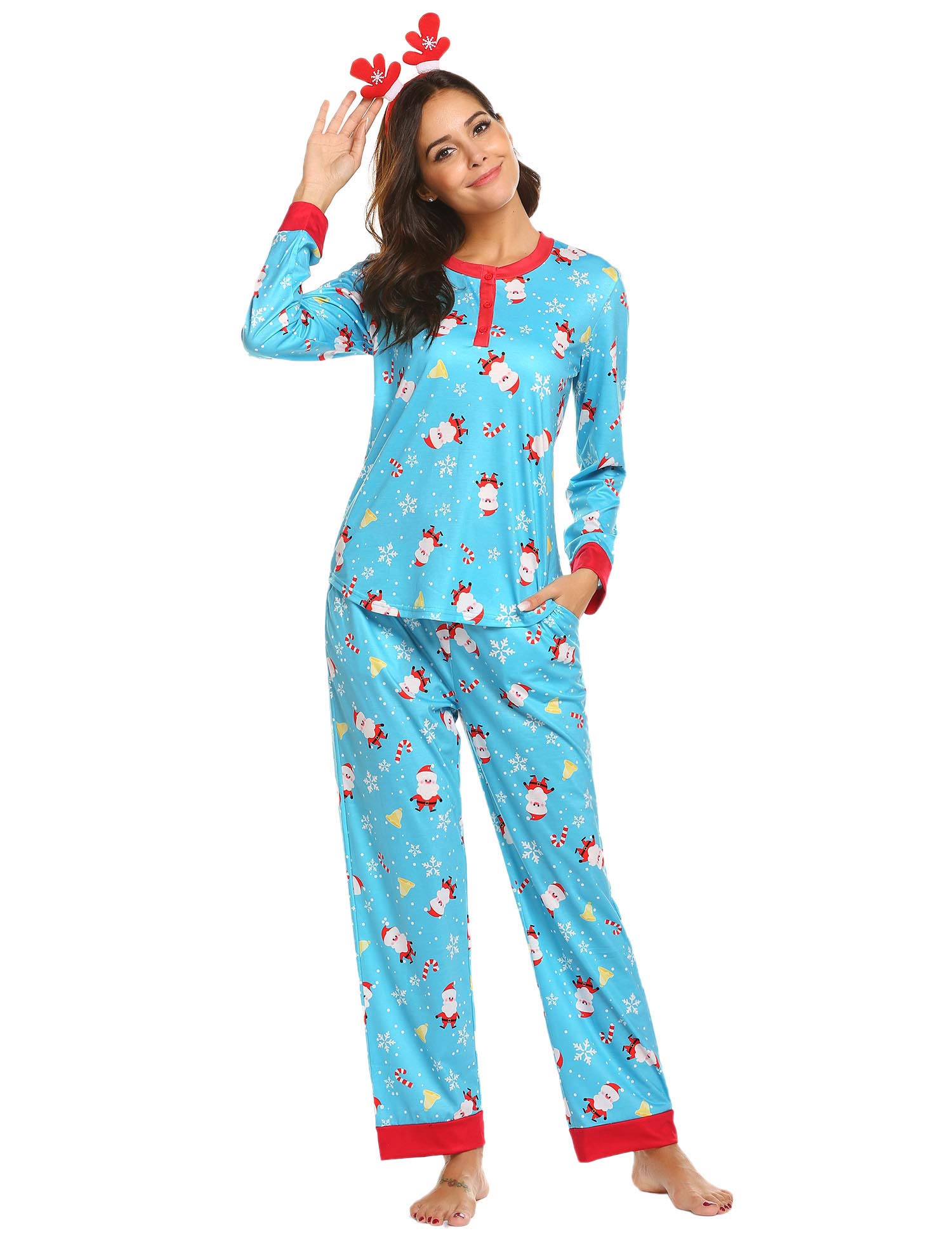 Ekouaer Women's Christmas Pajama Set - Long Sleeve Soft Lounge Pajamas with Pockets, Holiday Sleepwear for Women Sizes S-XXL | Cozy Winter Nights, Christmas Morning, Family Matching Pajamas