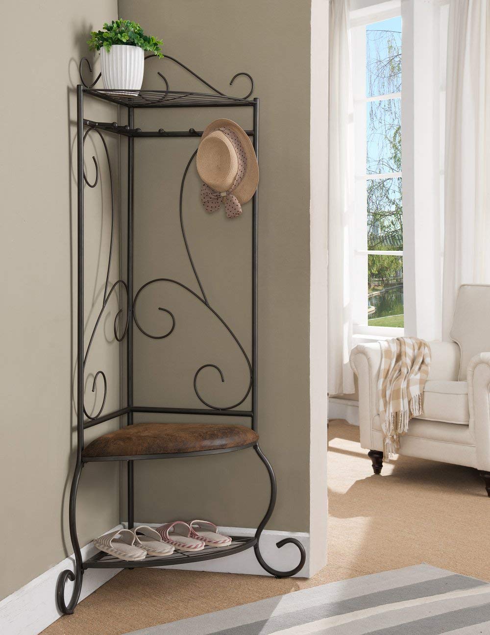 Kings Brand Entryway Storage Bench with Coat Rack - Shoe Organizer & Hallway Seating for Small Spaces - Perfect for Mudroom, Living Room, or Bedroom Entryway