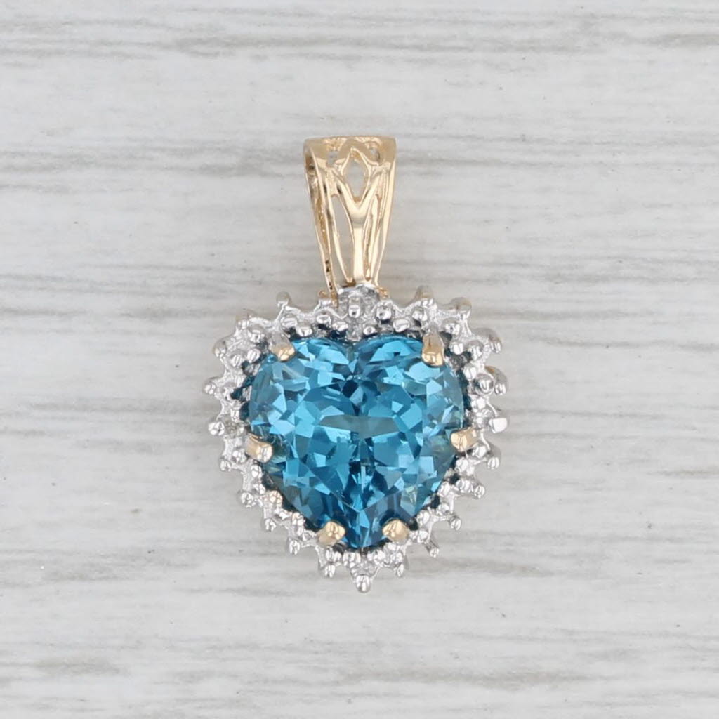 0.49 Carat London Blue Topaz Heart Pendant with Diamond Halo in 10K Yellow Gold - Elegant Jewelry Gift for Women, Perfect for Valentine's Day, Anniversary & Special Occasions