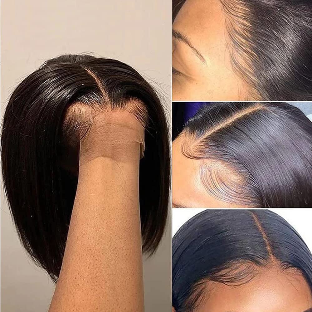 13x4 Transparent HD Lace Front Wig - Brazilian Remy Virgin Human Hair Bob Wig for Black Women | Silky Straight Short 14 Inch with Bleached Knots, Baby Hair & Pre-Plucked Hairline | 150% Density for Daily Wear, Parties & Special Occasions