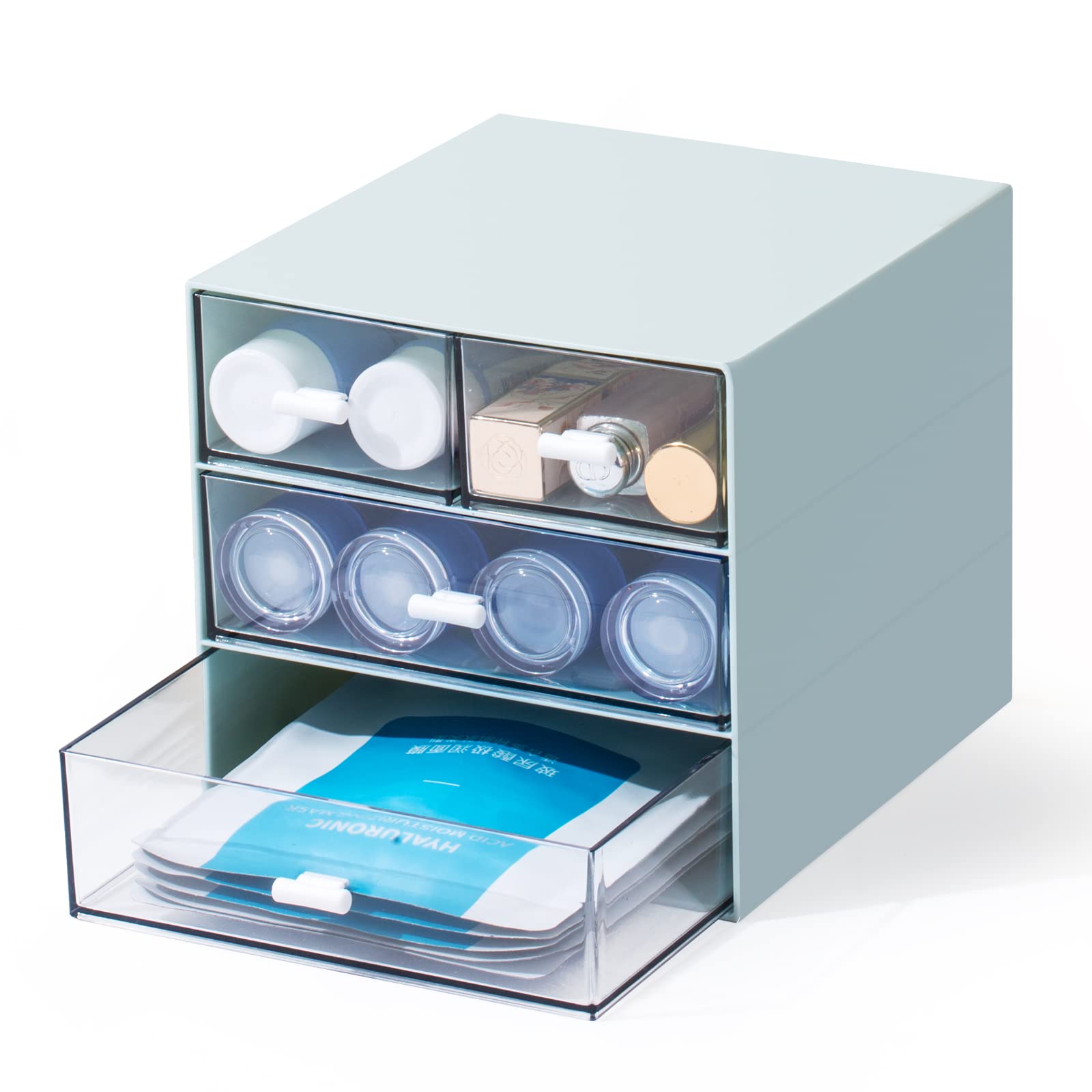 Comix 4-Drawer Plastic Desk Organizer - Office & School Desktop Storage Box for Stationery Supplies - Perfect for Home, Office, and Classroom Organization (Blue)