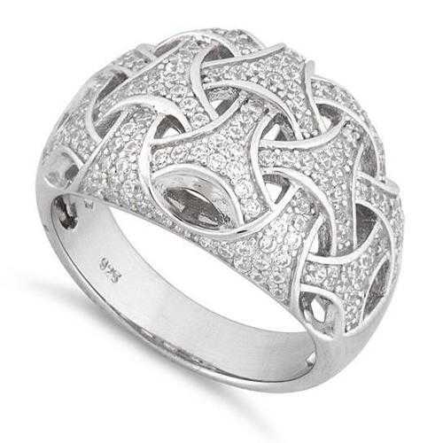 Elegant Commitment Ring with Woven Design & CZ Stones - Platinum Plated for Women | Perfect for Anniversaries, Engagements & Romantic Gifts