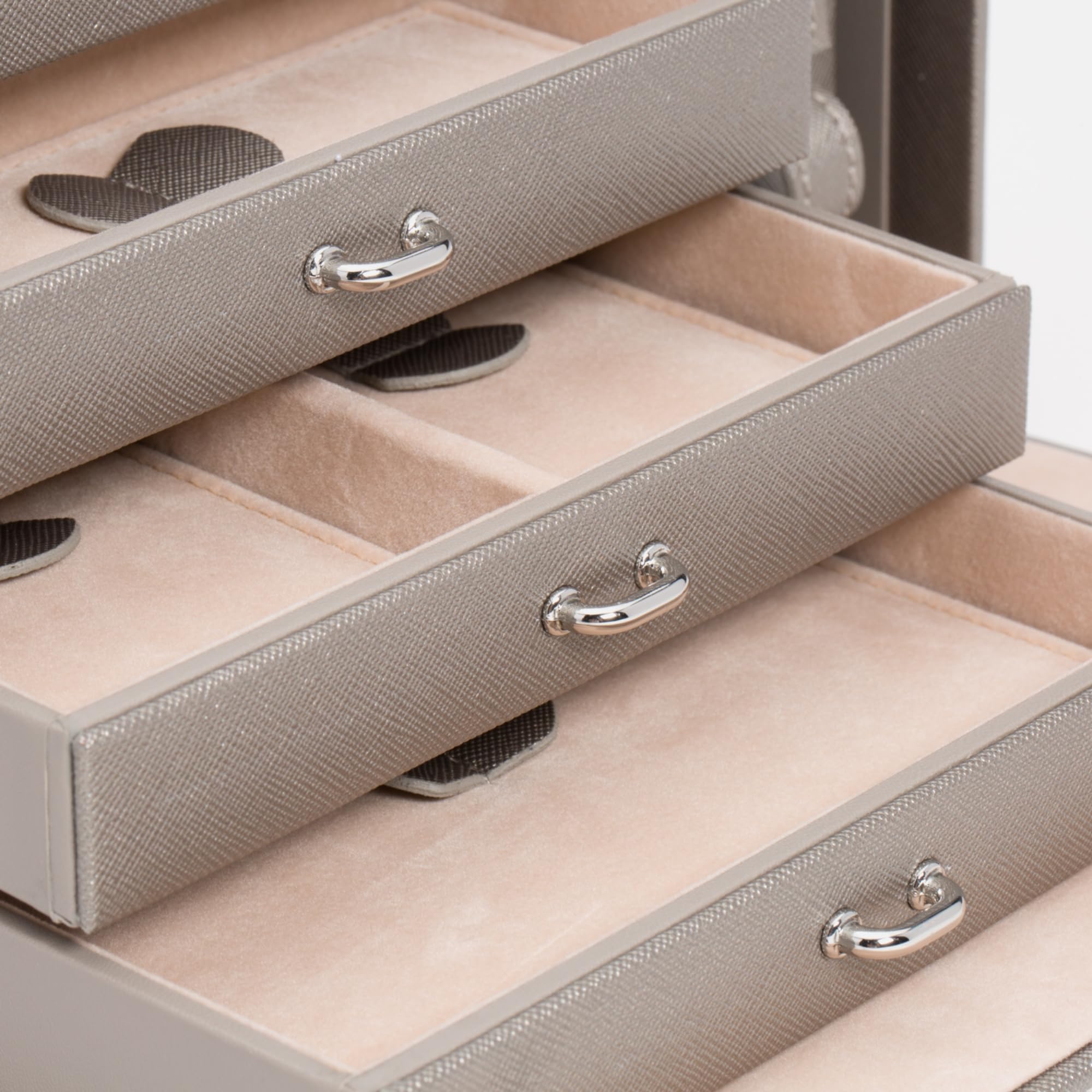 Premium WOLF Heritage Small Jewelry Box - Pewter Saffiano Leather with 10 Compartments & 7 Ring Rolls - Luxury Jewelry Organizer with Travel Case - Perfect for Home Storage, Travel & Gift Giving