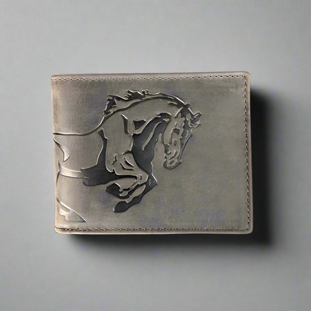 Premium Men's Cow Leather Mustang Embossed Bifold Wallet - Slim RFID Blocking Wallet for Men - Perfect for Everyday Use, Travel & Gifts