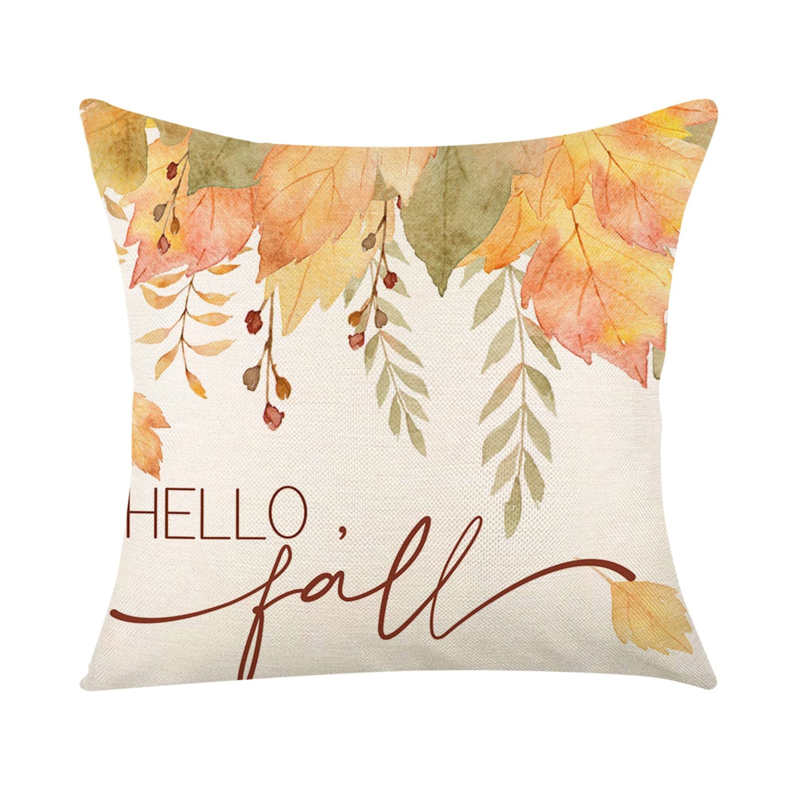 Soft Flax Linen Pillow Cover 18x18 Inch (45x45cm) - Thanksgiving Pumpkin & Sunflower Design, Neutral Lumbar Cushion for Sofa, Couch, Office & Home Decor - Cozy Seasonal Throw Pillow for Living Room, Bedroom & Gifts