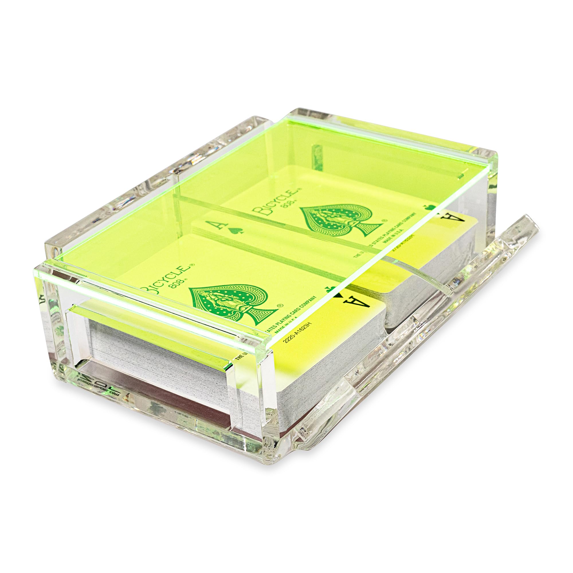 Acrylic Canasta Card Holder Tray with 2 Decks of Playing Cards - Sliding Lid & Revolving Base for Organized Card Storage - Perfect for Game Nights, Casino Parties & Family Gatherings