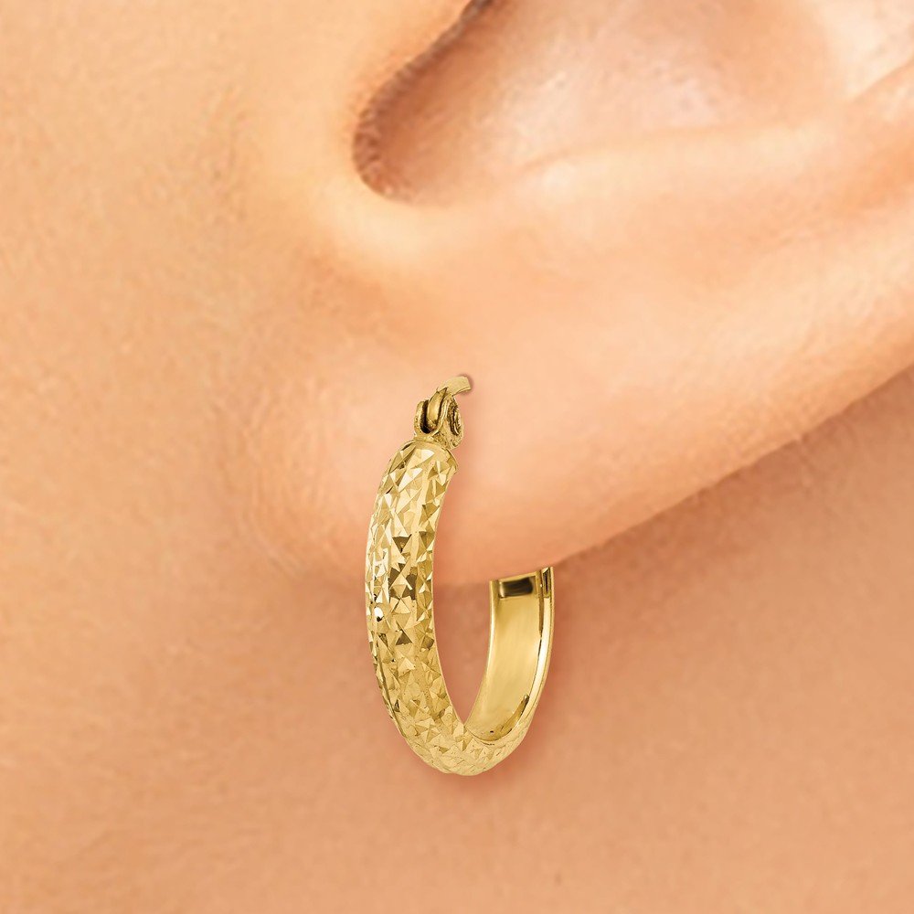 14K Yellow Gold Diamond-Cut Hollow Hoop Earrings - 2.8x15mm Lightweight Dangle Hoops for Women, Perfect for Everyday Wear, Parties & Special Occasions