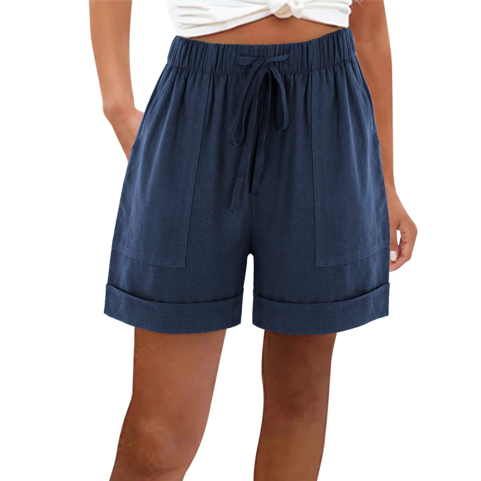 Women's Cotton Linen Shorts - Loose Summer Shorts with Pockets for Beach & Travel