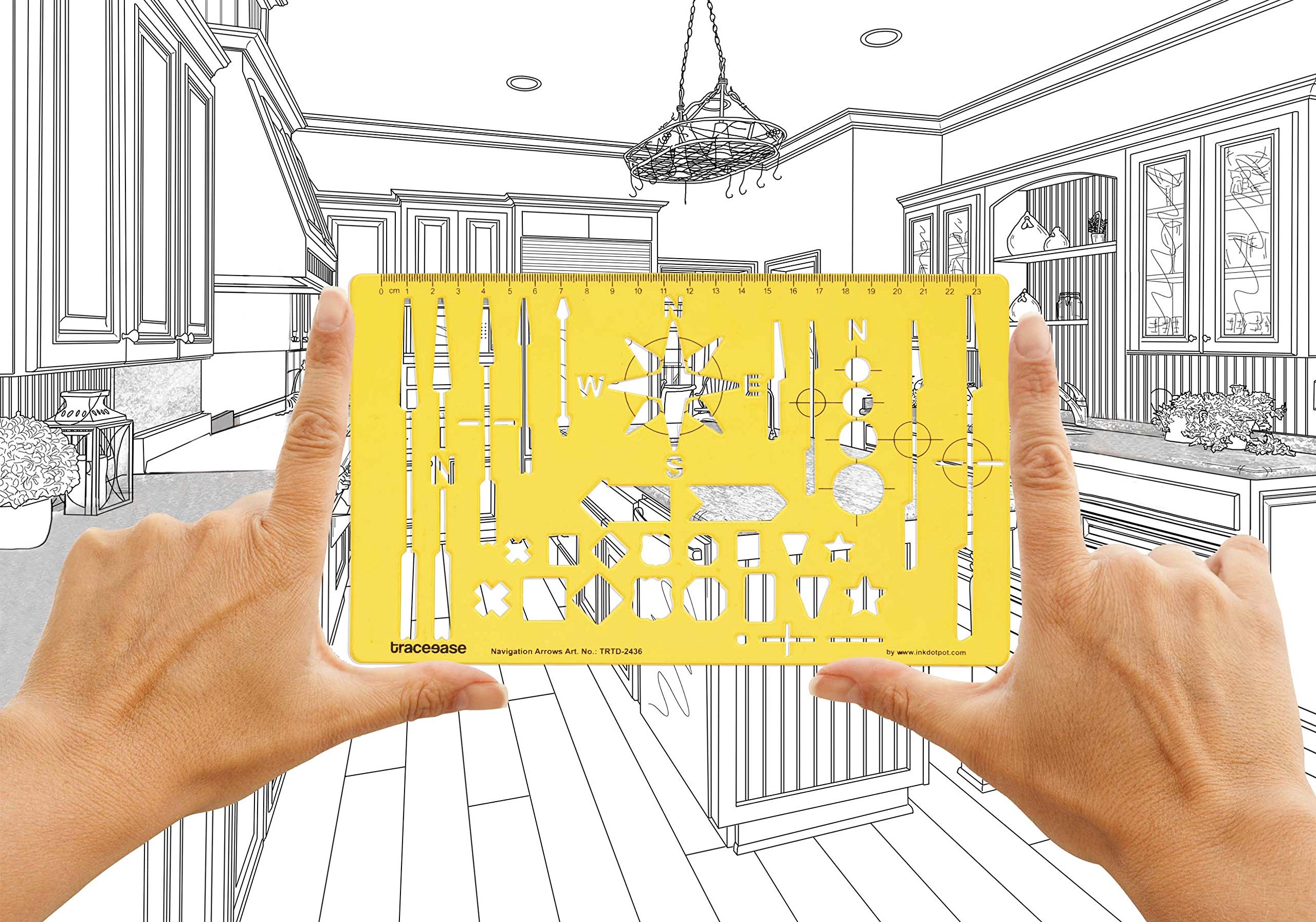 TraceEase Map Drafting Navigation Arrows Template Drawing Stencil - Professional Measuring Ruler for Architects & Engineers - Perfect for Blueprint Design, Urban Planning & DIY Projects