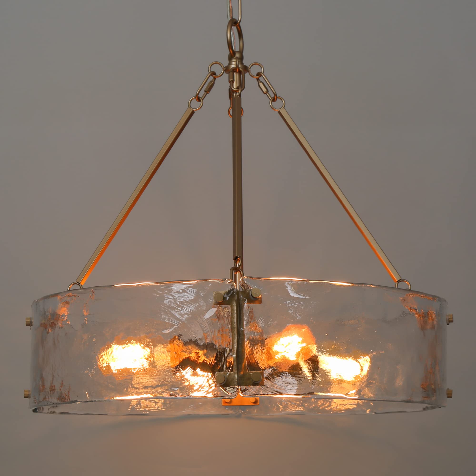 ZEVNI 4-Light Modern Gold Chandelier with Glass Drum Shade - 19.5