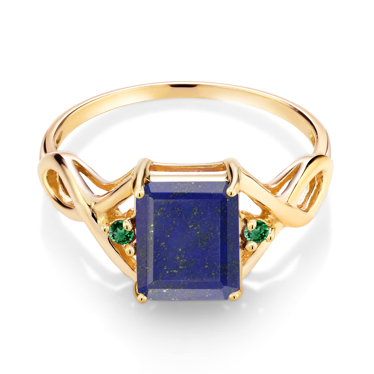 2.05 Ct Blue Lapis & Green Nano Emerald 18K Gold Plated Silver Ring for Women - Gem Stone King | Elegant Jewelry Gift for Birthday, Anniversary & Special Occasions