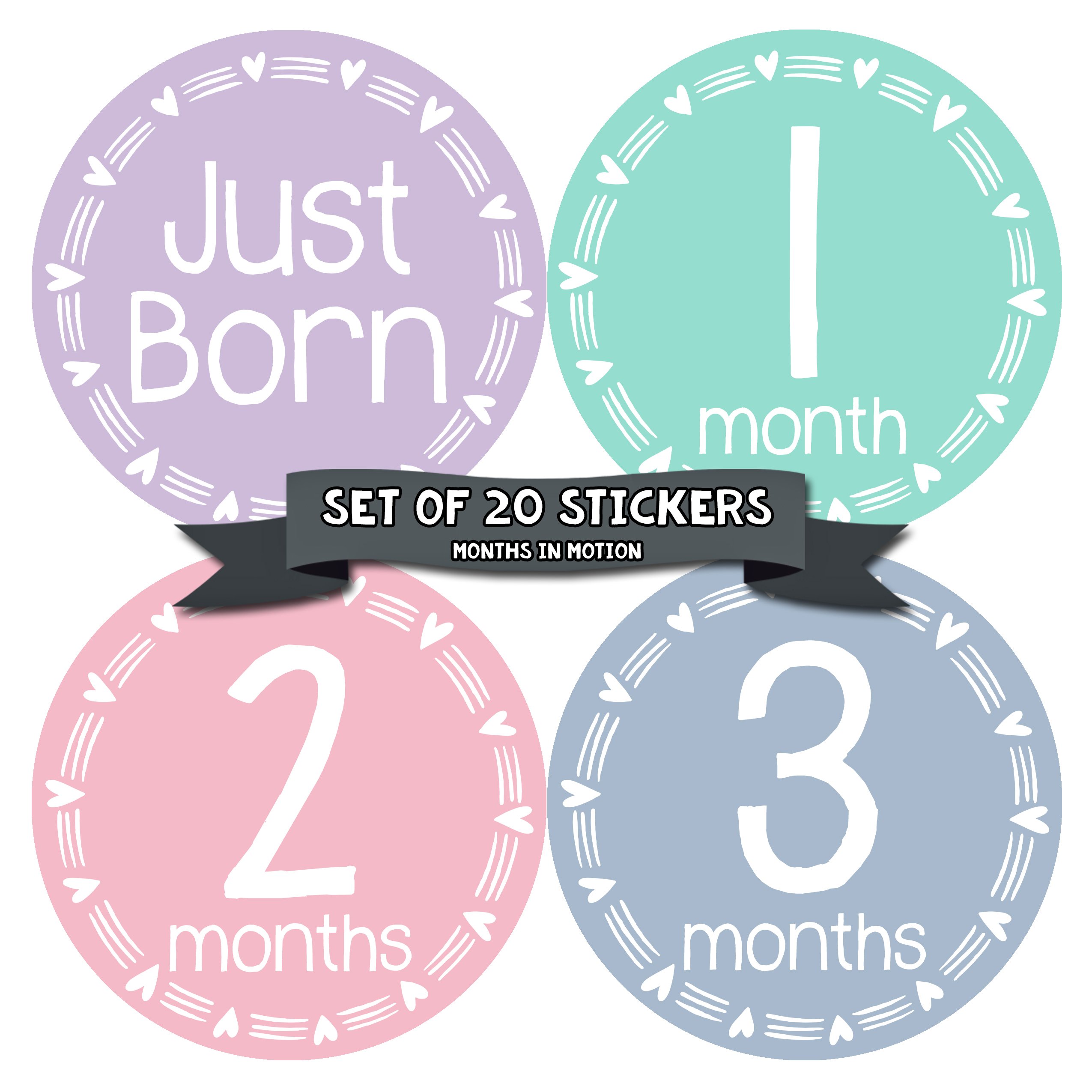 Baby Milestone Stickers Set of 20 - Newborn Monthly Growth Tracking Stickers for Girls - Perfect for Baby Photo Shoots, Scrapbooking & First Year Memory Keepsakes