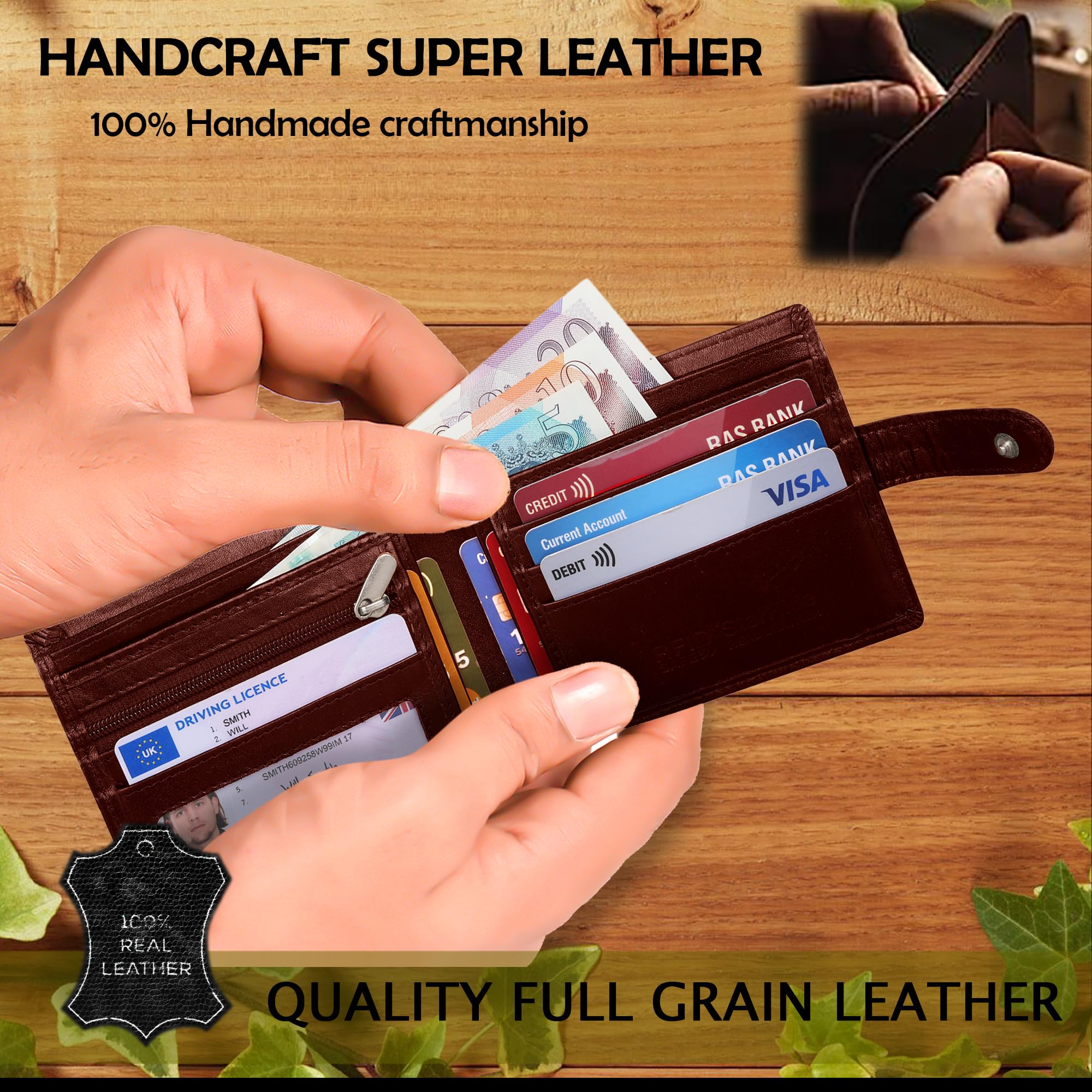 Premium STARHIDE Men's RFID Blocking Slim Leather Bifold Wallet with Zip Coin Pocket - Contactless Protection, Genuine Leather, Gift Boxed (Brown VT) - Perfect for Everyday Carry, Travel & Business Use