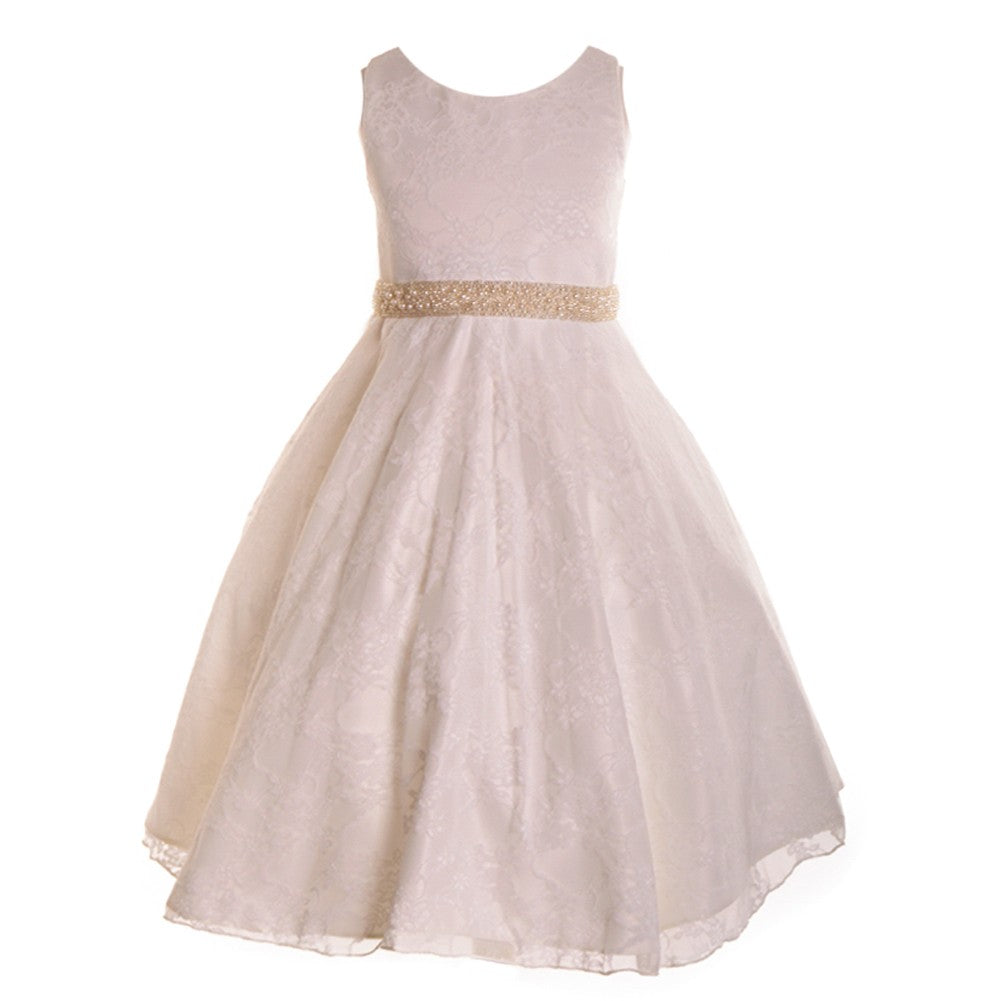 Ivory Lace Overlay Satin Junior Bridesmaid Dress for Big Girls - Sizes 8-16 | Perfect for Weddings, Prom & Formal Events