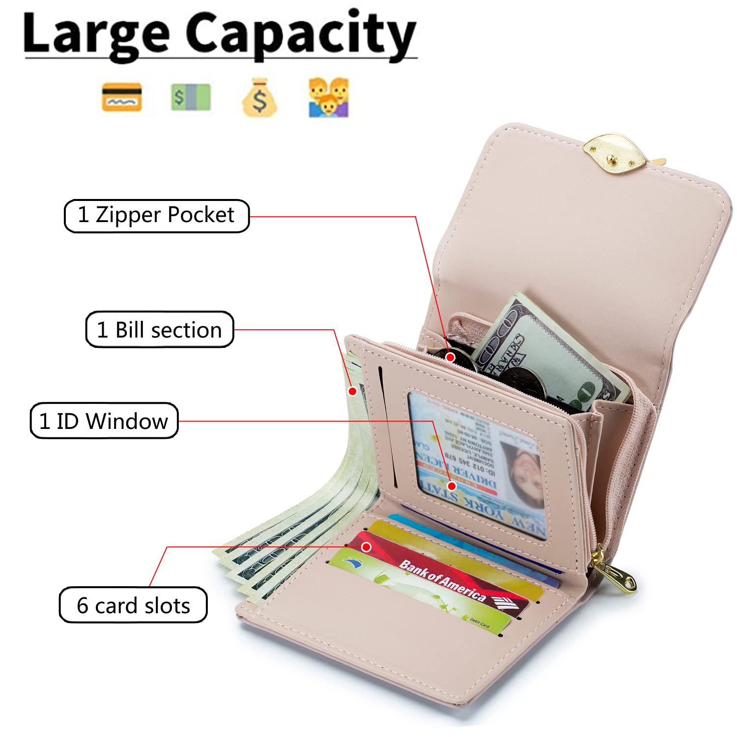 RFID Blocking Women's Wallet - PU Leather Leaf Pendant Card Holder with Zipper Coin Purse | Phone & Checkbook Organizer | Perfect for Travel, Shopping & Everyday Use