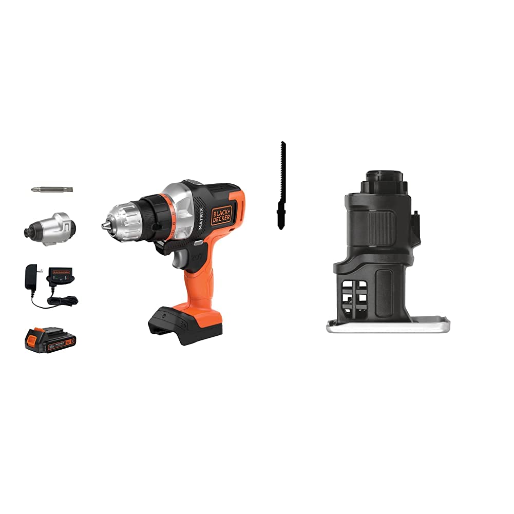 BLACK+DECKER 20V MAX Cordless Drill and Jigsaw Combo Kit - 2-Tool Power Tool Set with Matrix Quick Connect System (BDCDMT120IA & BDCMTJS) for DIY Home Improvement, Woodworking, and Construction Projects
