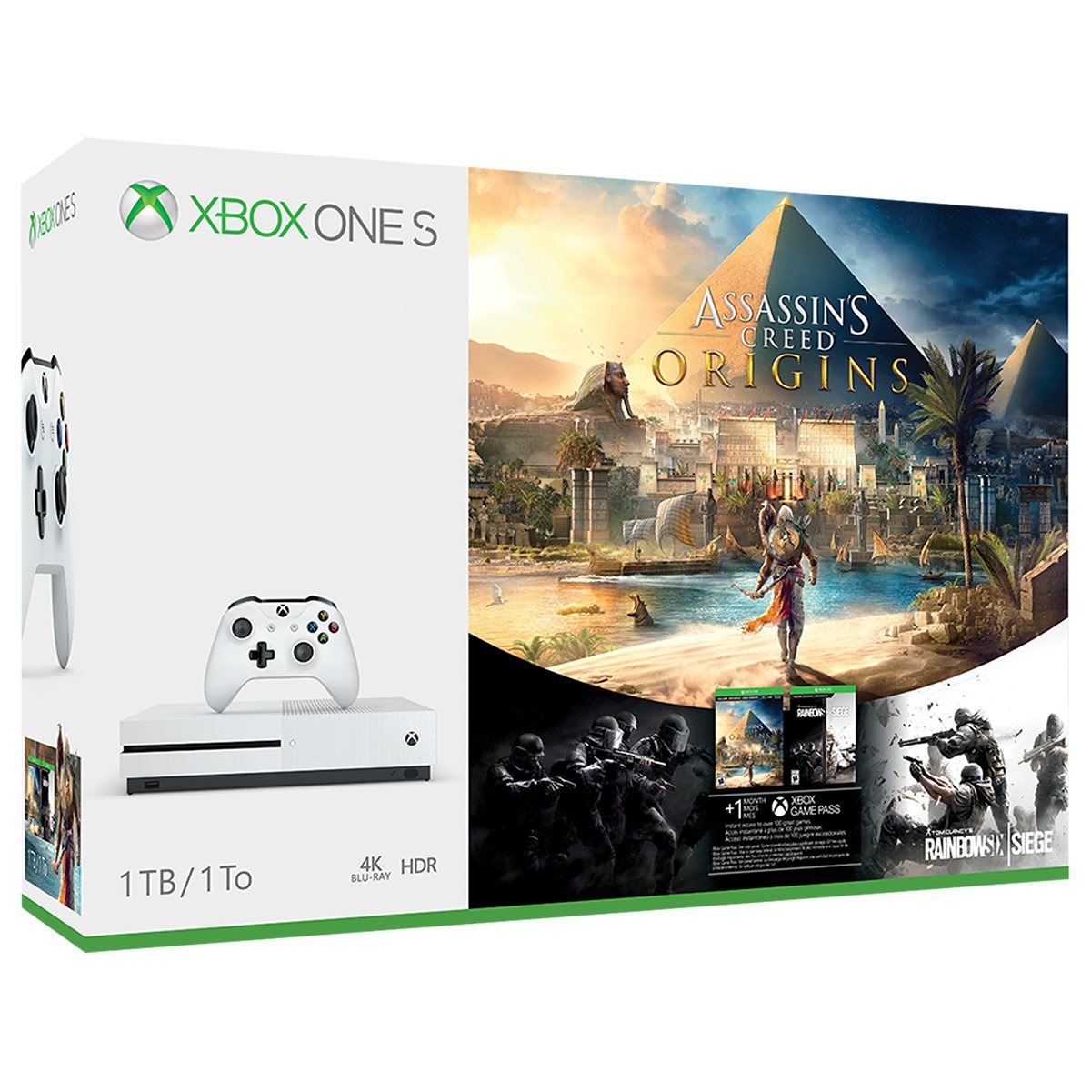 Xbox One S 1TB Gaming Console - Assassin's Creed Origins Bundle (Renewed) | HD Streaming, 4K UHD Blu-ray, HDR | Perfect for Home Entertainment & Multiplayer Gaming