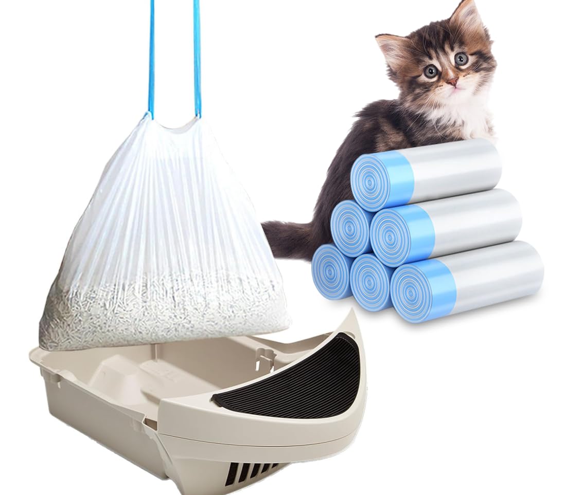 120 Pack Heavy Duty Cat Litter Bags with Drawstring - Compatible with Litter-Robot 3/4, Odor Control Waste Bags for Automatic Litter Box - Perfect for Daily Pet Waste Disposal & Litter Box Maintenance