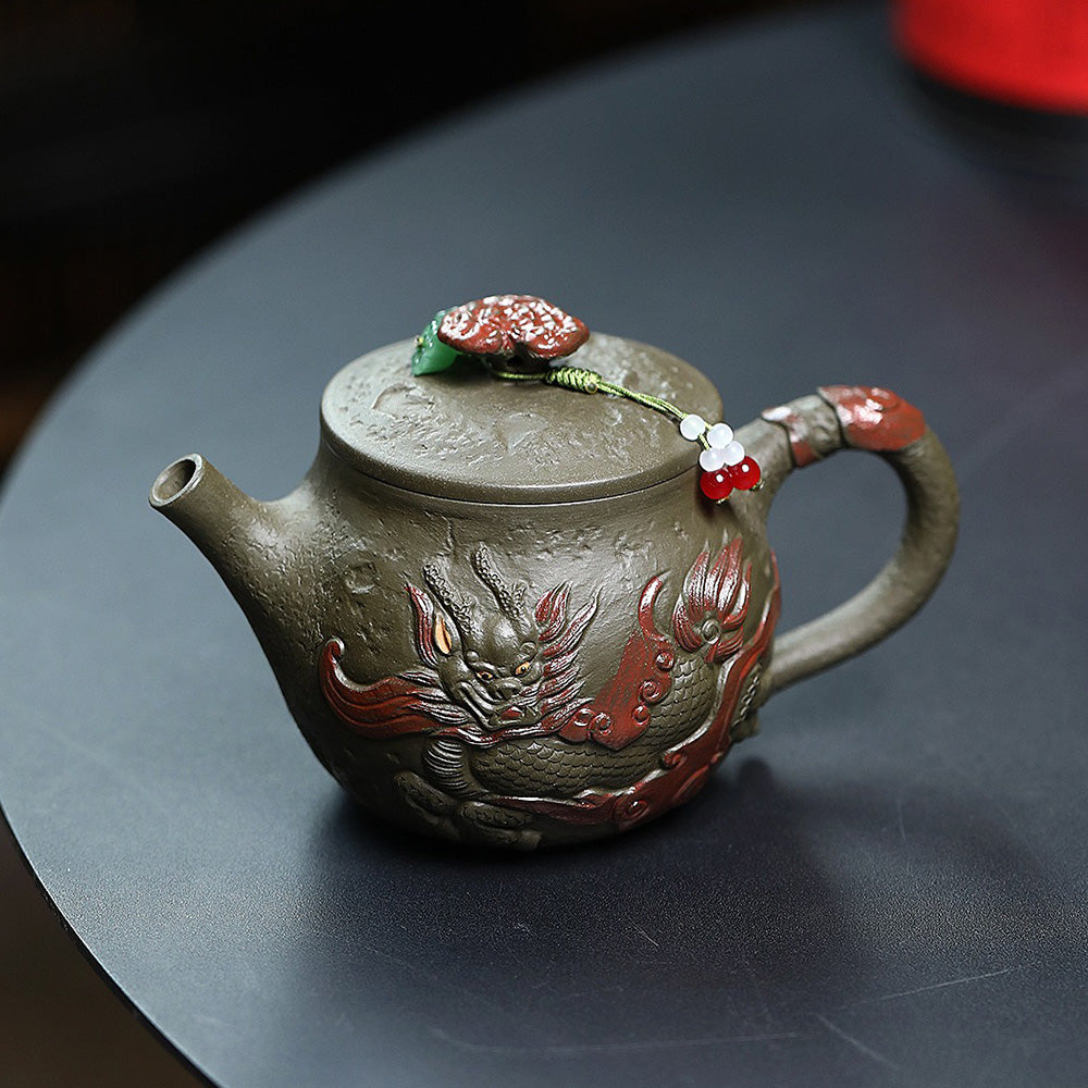 Premium Yixing Dark Green Clay Dragon Hanwa Teapot - Authentic Chinese Handcrafted Ceramic Teapot for Oolong & Pu-erh Tea Brewing - Perfect Gift for Tea Lovers & Home Decor