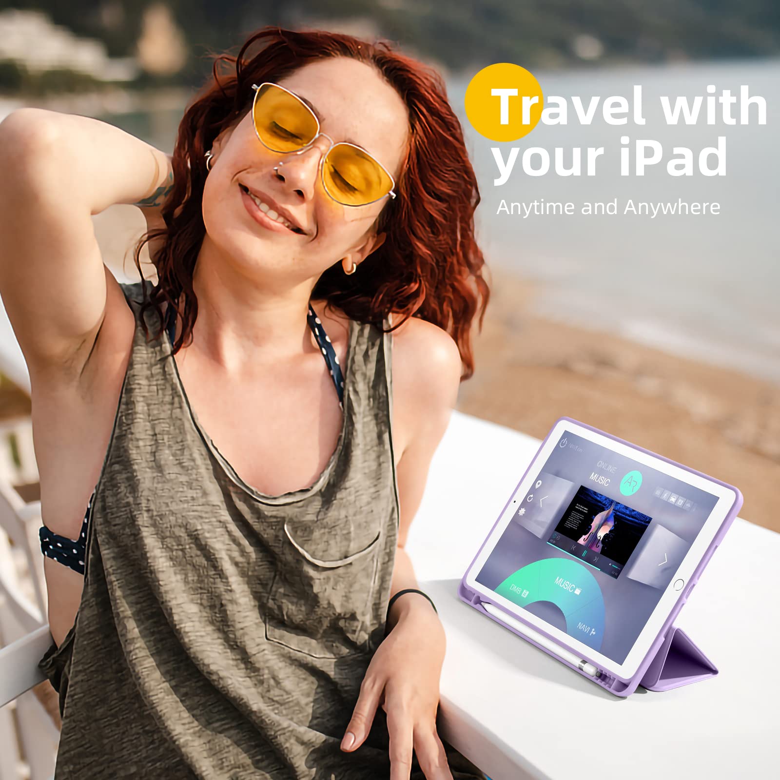 Akkerds iPad 10.2 Inch Case (2021/2020/2019) - Compatible with iPad 9th/8th/7th Generation - Protective TPU Back Cover with Pencil Holder & Auto Sleep/Wake - Lavender - Perfect for School, Work & Travel