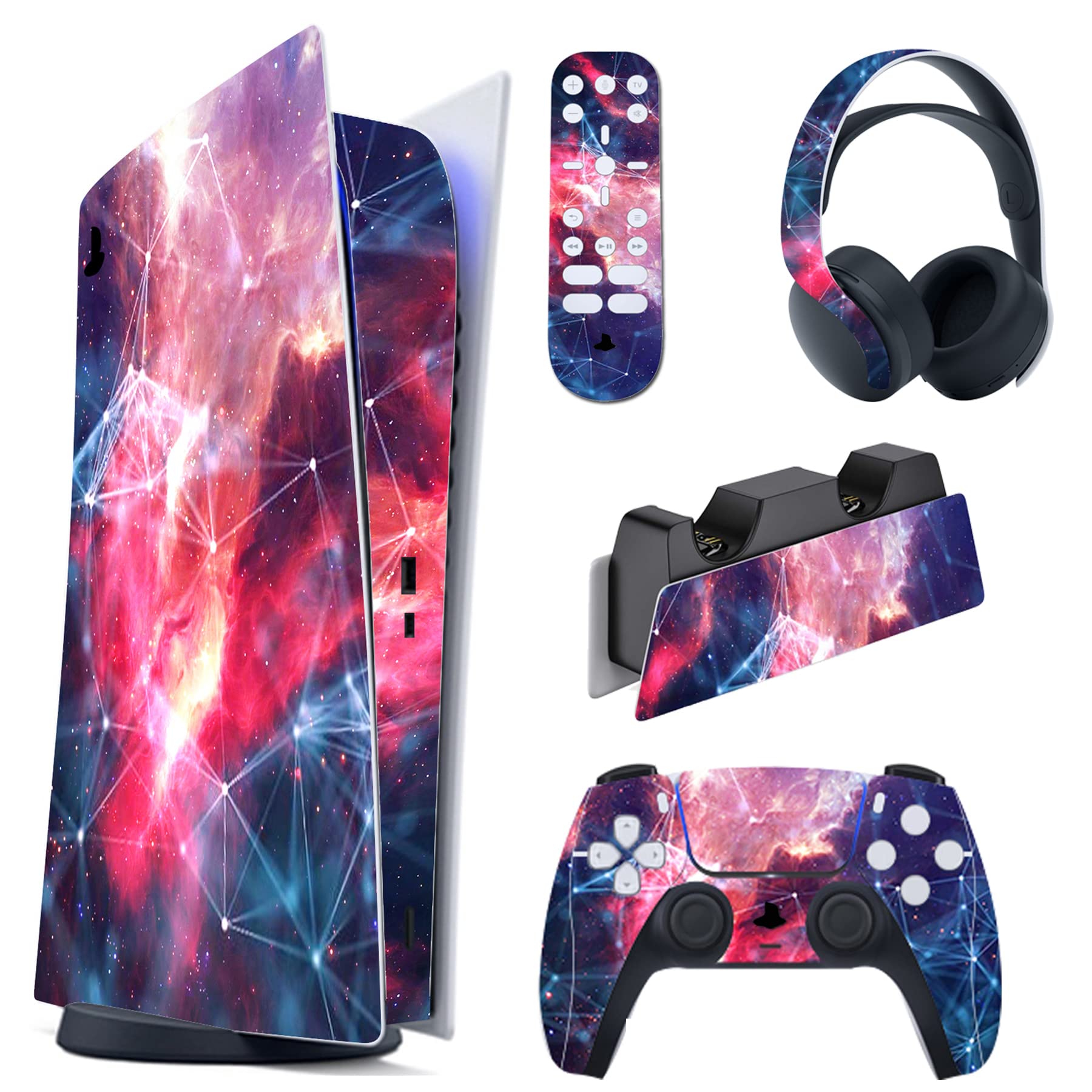 PlayVital Galaxy Space Full Skin Decal Set for PS5 Console Digital Edition - Vinyl Sticker Cover for PS5 Controller, Charging Station, Headset & Media Remote - Perfect for Gaming Setup & Space-Themed Decor