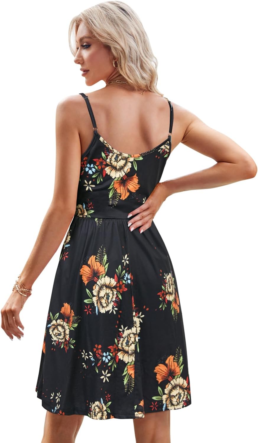 Elegant V-Neck Spaghetti Strap Casual Dress with Pockets - Perfect for Summer Outings, Beach Vacations & Date Nights