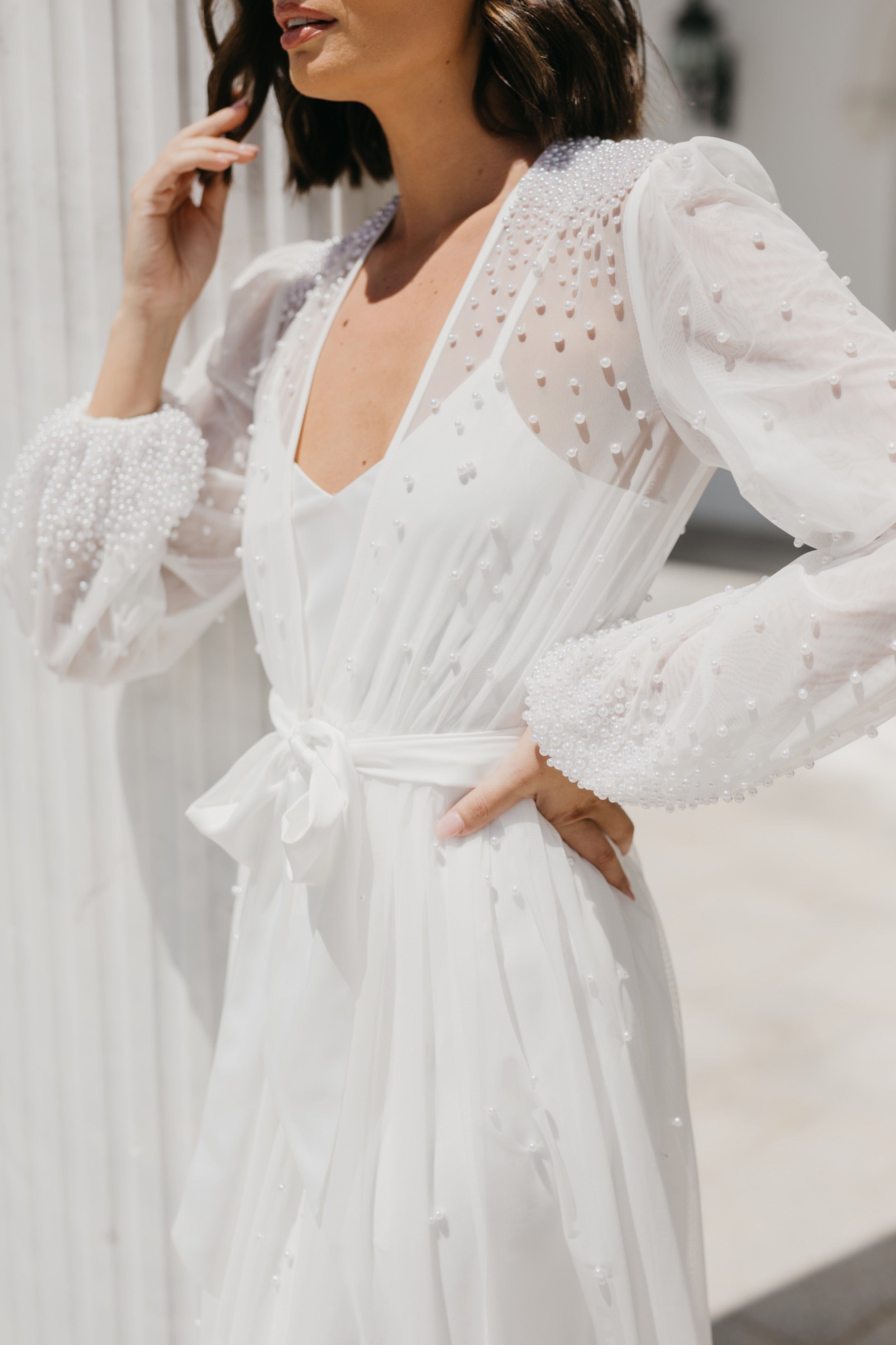 Millie Hand-Beaded Pearl Mesh Maxi Dress with Slip - Elegant Evening Gown for Weddings, Parties & Special Occasions
