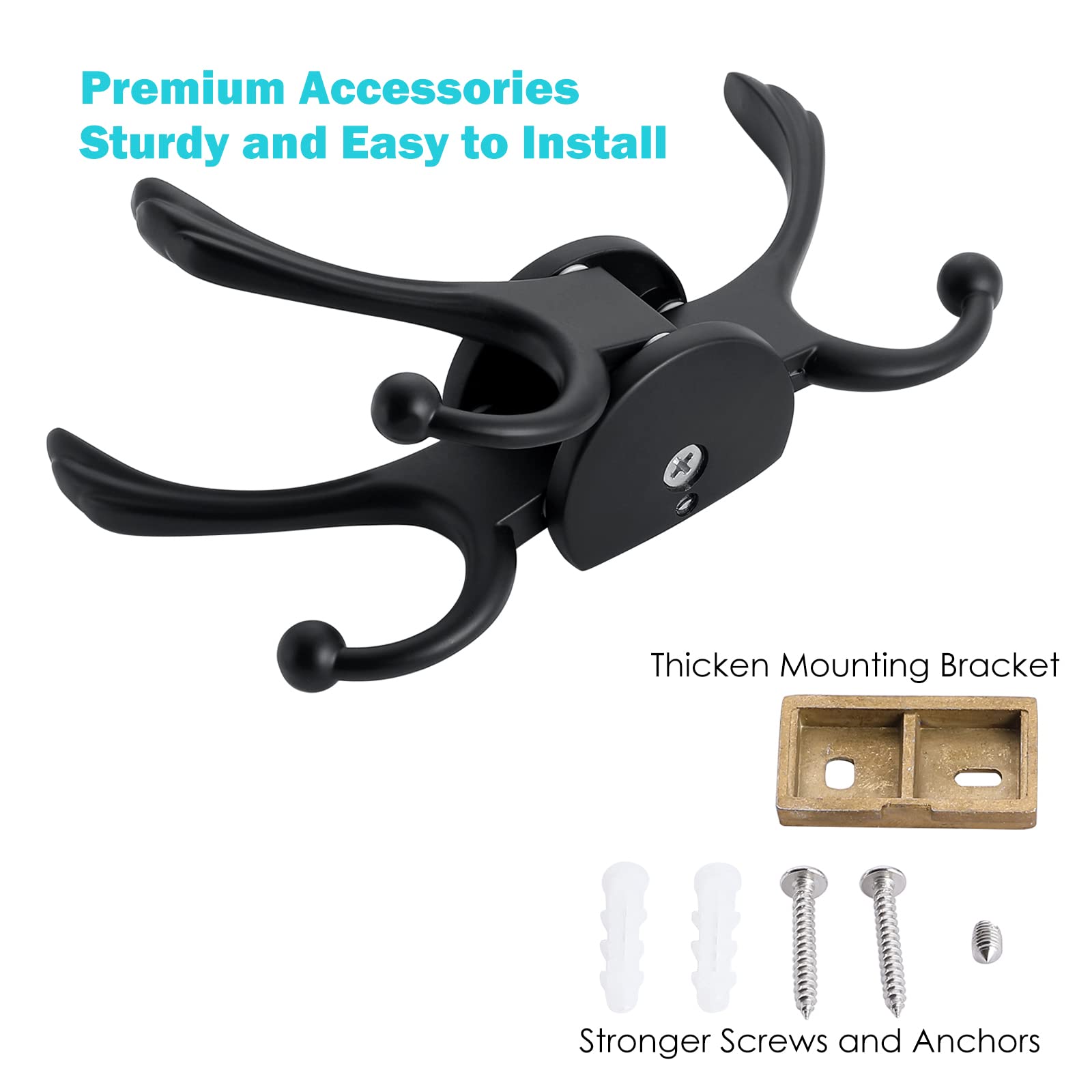 Heavy Duty Swivel Coat Hook - Wall Mount for RV, Bathroom & Kitchen - Matt Black - Space Saving Solution