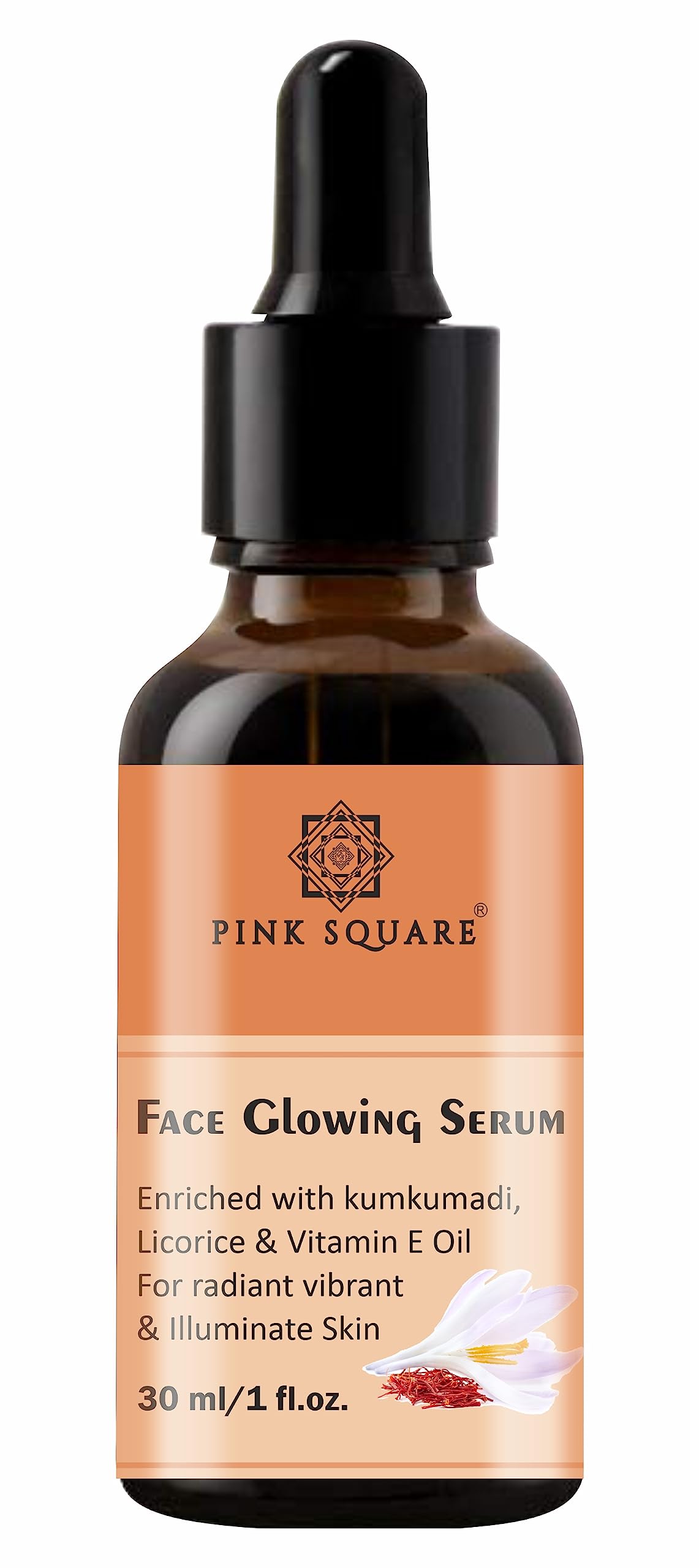 Pink Square Face Glowing Serum with Kumkumadi & Vitamin E Oil - 30ML Brightening Serum for Radiant & Illuminated Skin | Perfect for Daily Skincare Routine & Nighttime Hydration