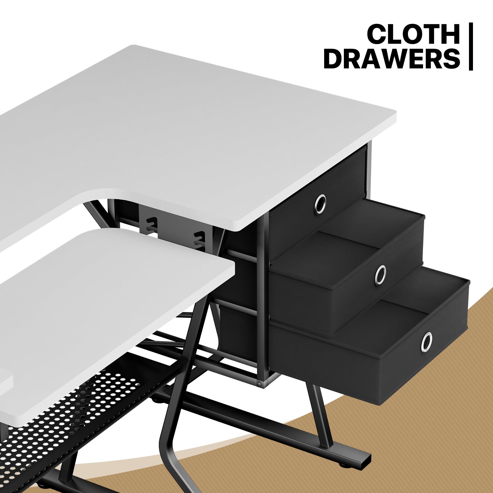 MoNiBloom 60 Inch Large Sewing Craft Table with Adjustable Shelf, Spacious Cutting Area & Storage Drawer - Sturdy Multi-Functional Sewing Machine Table & Computer Desk for Quilting, DIY Projects & Home Office Workspace
