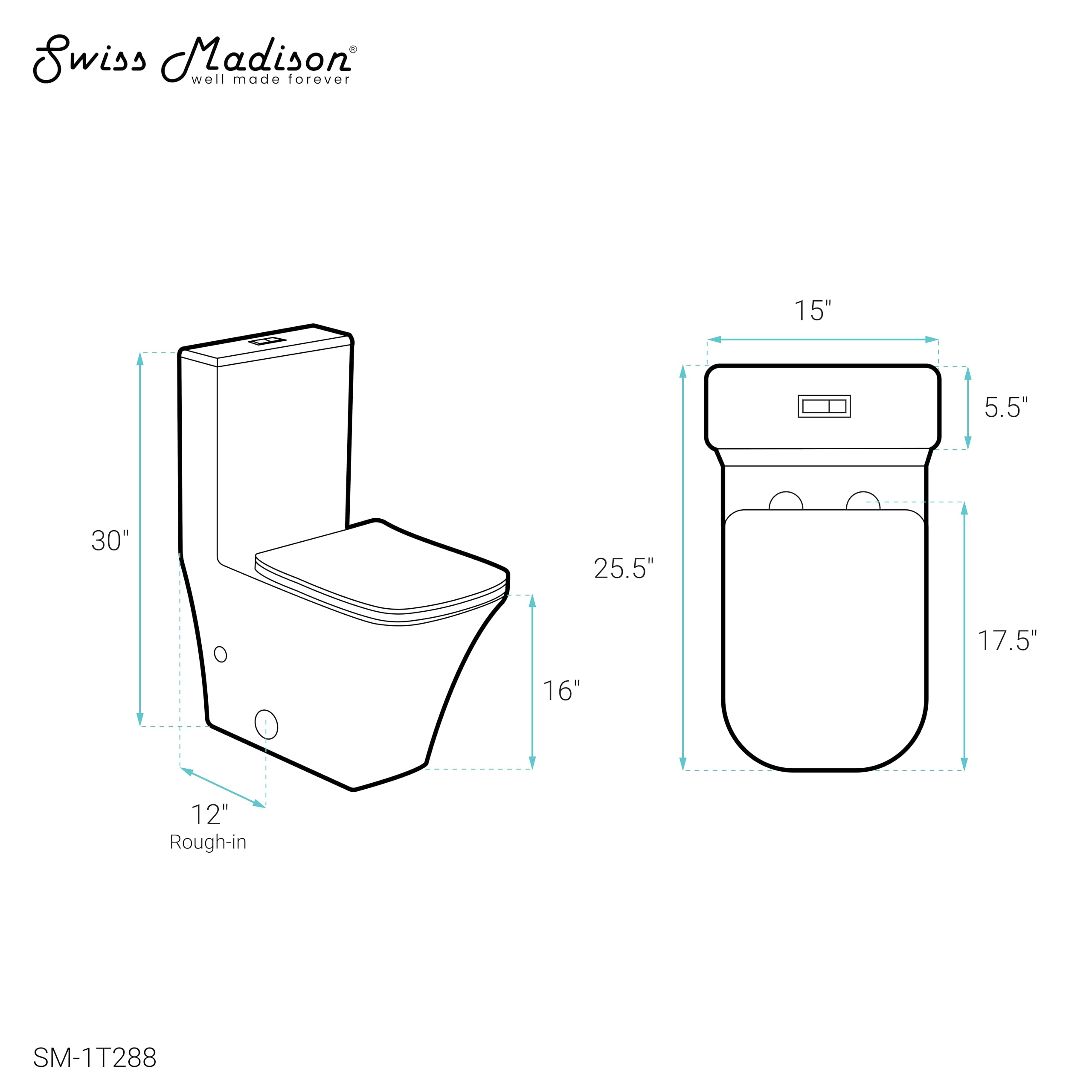 Eclair One-Piece Square Toilet with Dual-Flush Technology (0.8/1.28 GPF) - Water Saving Modern Bathroom Solution for Small Spaces & Contemporary Homes