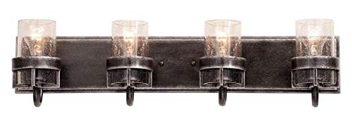 Vintage Iron Bexley 4-Light Bathroom Vanity Light Fixture - Rustic Farmhouse Style for Bathroom, Powder Room & Dressing Area