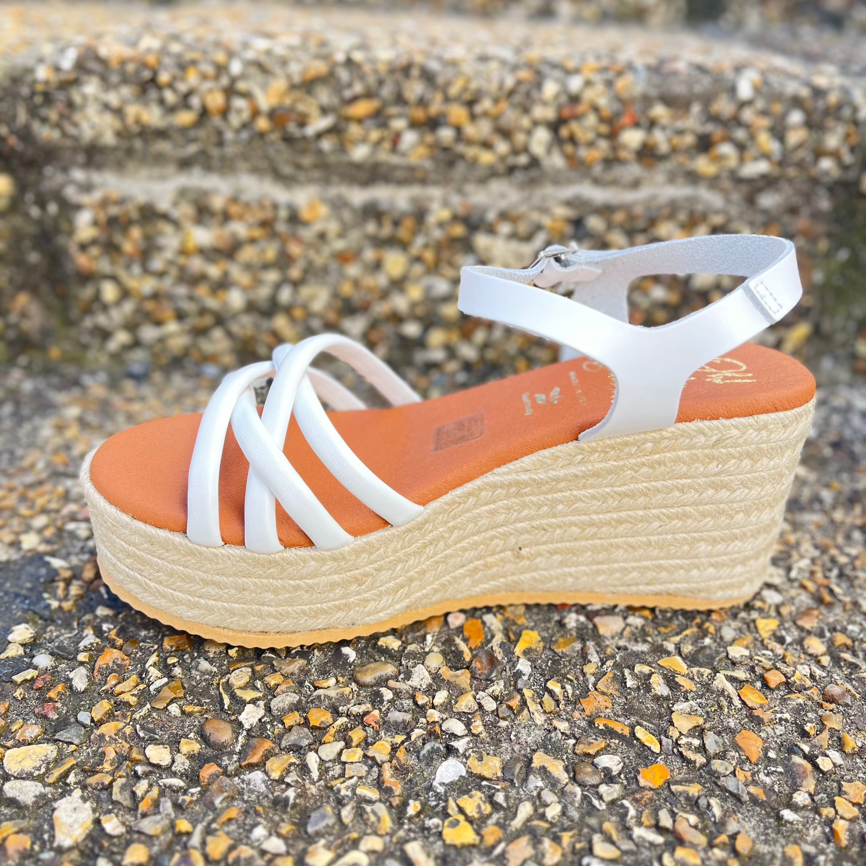 OH MY SANDALS Women's White Multi-Strap Platform Wedge Sandals 5739 - Comfortable Summer Beach Shoes for Walking, Vacation & Casual Outfits