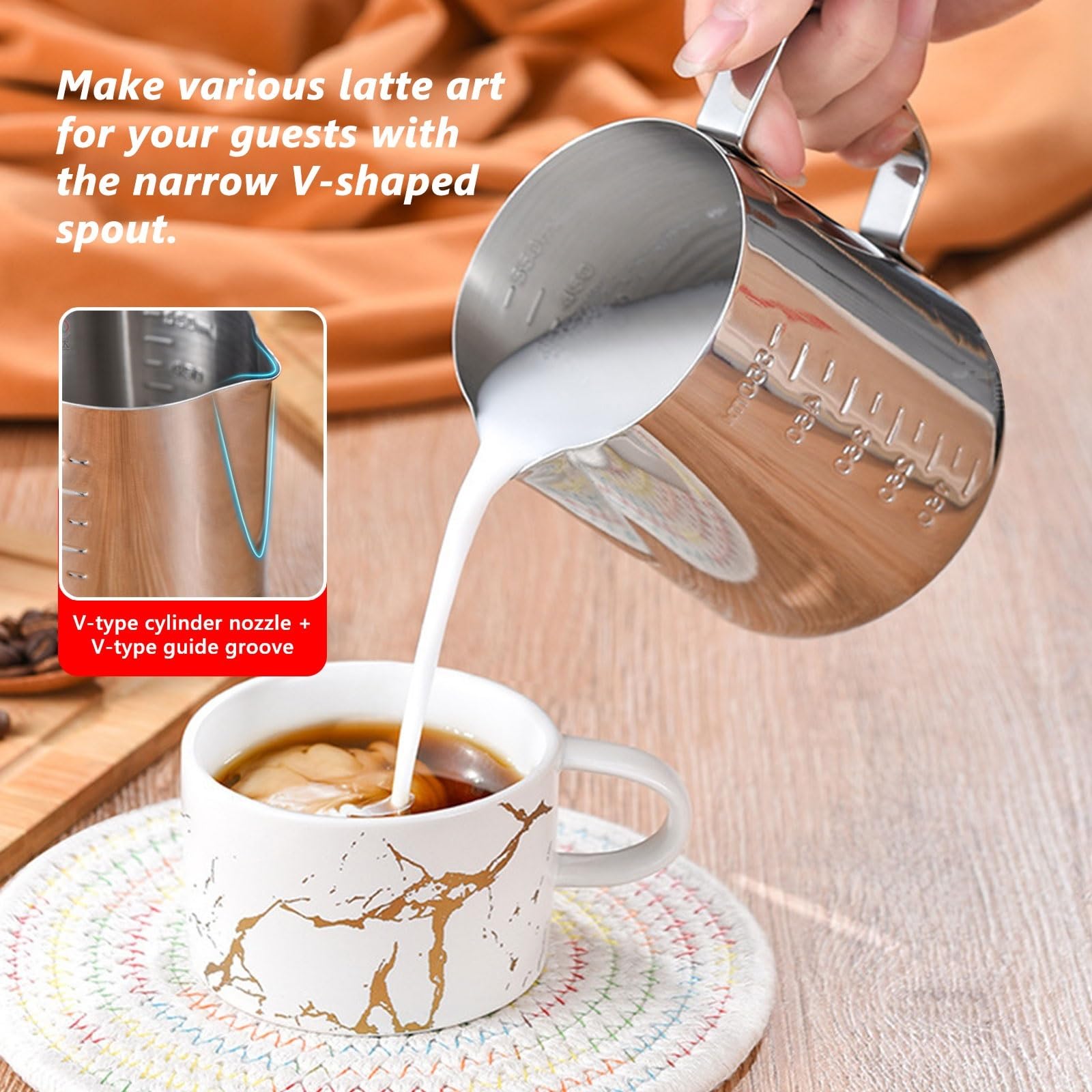 Premium Stainless Steel Milk Frothing Pitcher 12oz/20oz/34oz - Barista-Grade Coffee Frother Cup for Cappuccino, Latte & Espresso - Espresso Machine Accessories with Inner Measurements (Ideal for Home & Cafe Use)