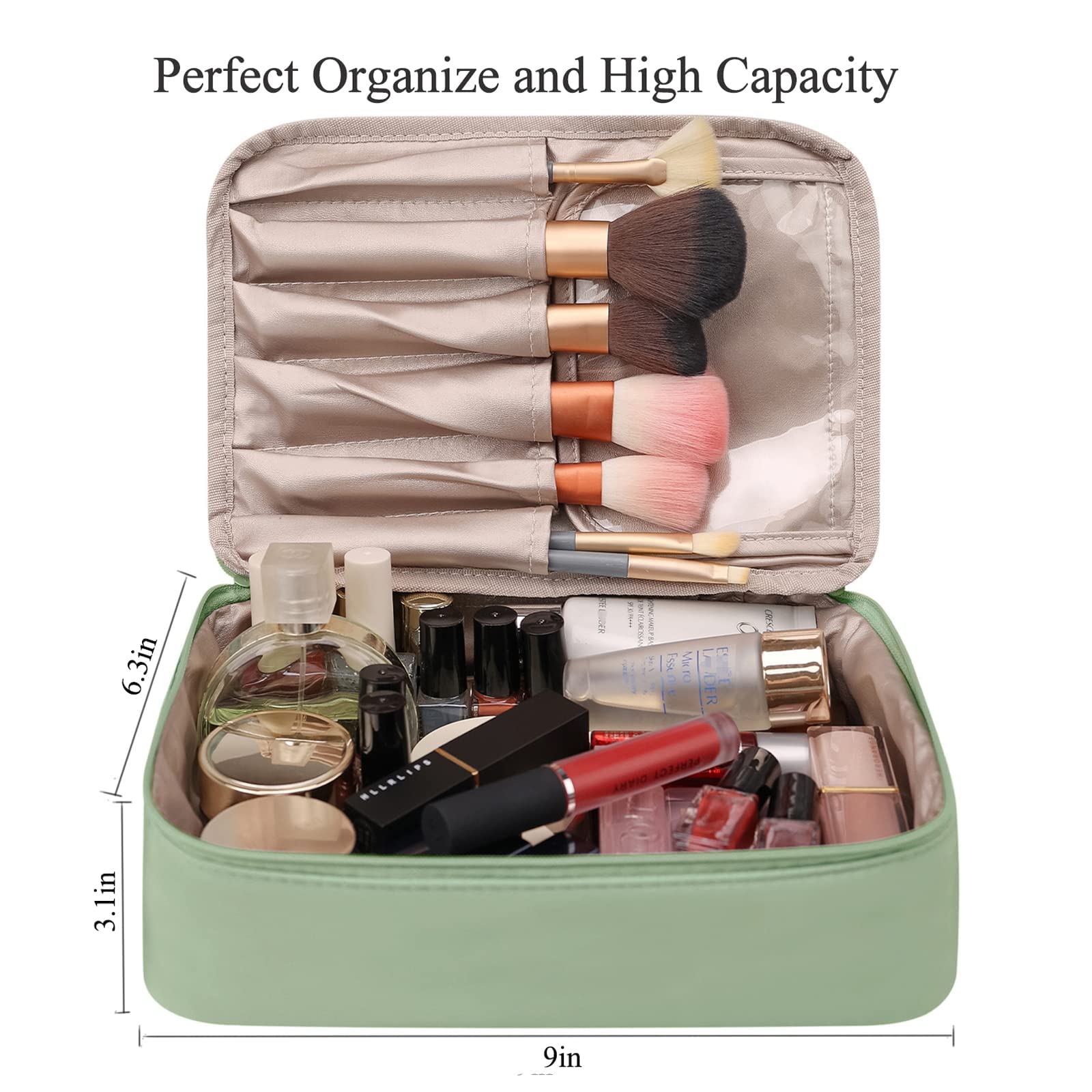 AUSEKALY 2-Piece Cute Large Makeup Bag Set with Brush Pouch & Small Cosmetic Bag for Women | Travel Toiletry Organizer | Perfect for Vacation, Gym, and Daily Beauty Essentials (Green)