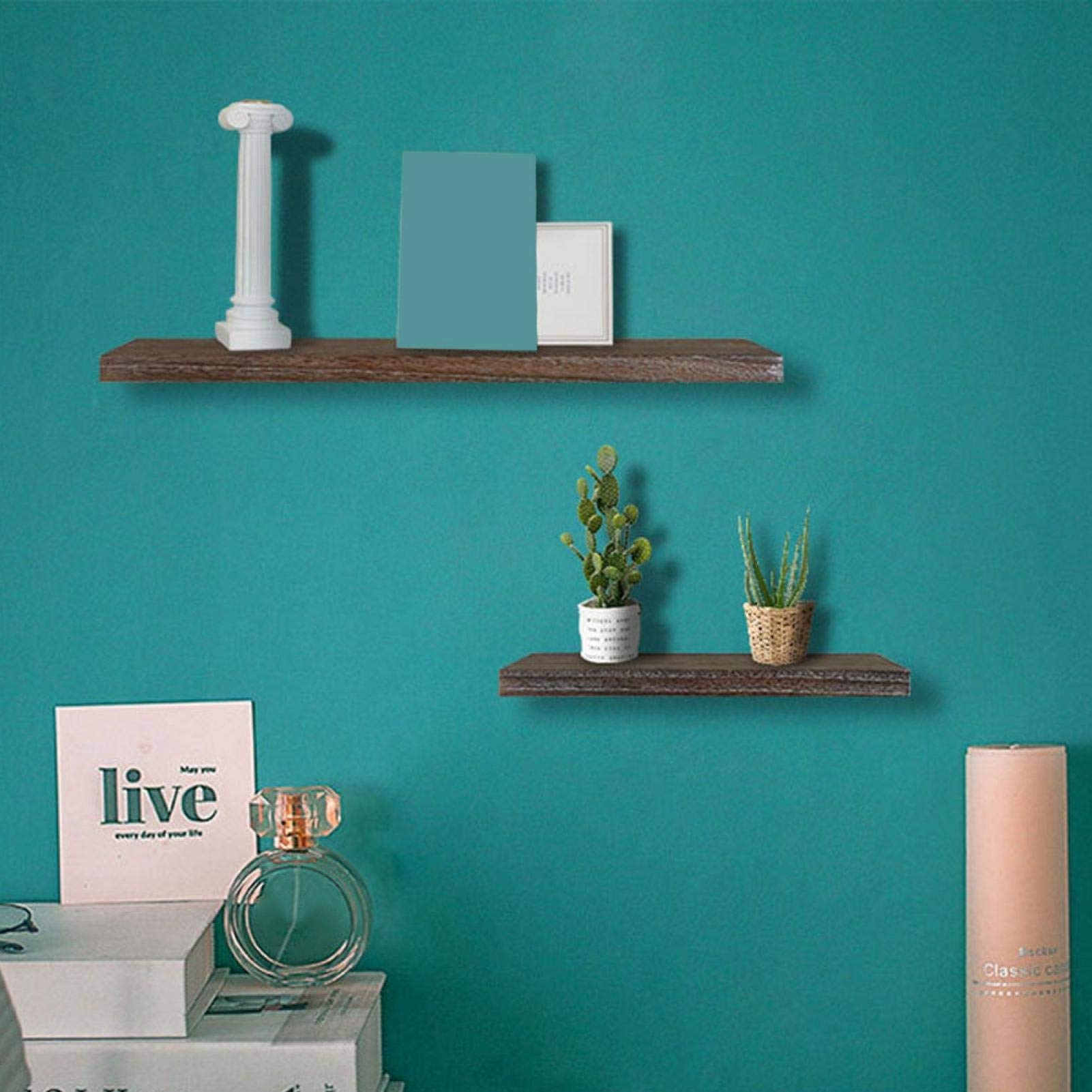 1Pcs Wall Mounted Floating Shelves - Retro Display Ledge, Space-Saving Storage Rack Organizer for Books, Decor & Essentials - Paulownia Wood (30x14x2cm) - Perfect for Living Room, Kitchen, Office & Bedroom Organization