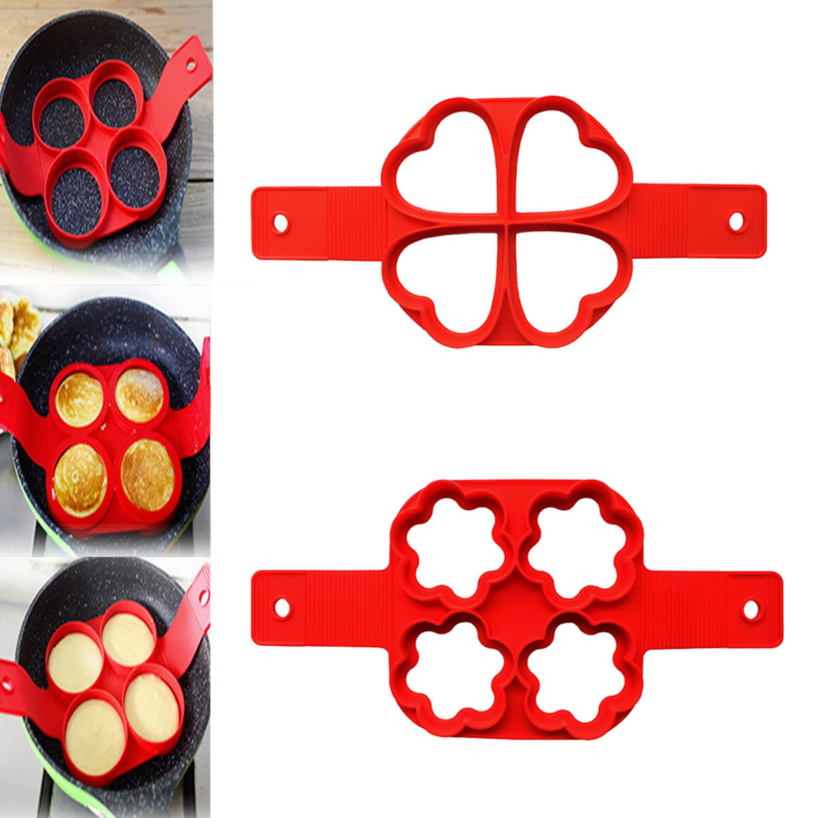**Heart & Quincunx Silicone Pancake Maker - Flip and Cook Pancake Mold Set (2Pcs) - Perfect for Breakfast, Brunch & Kids Cooking Fun**