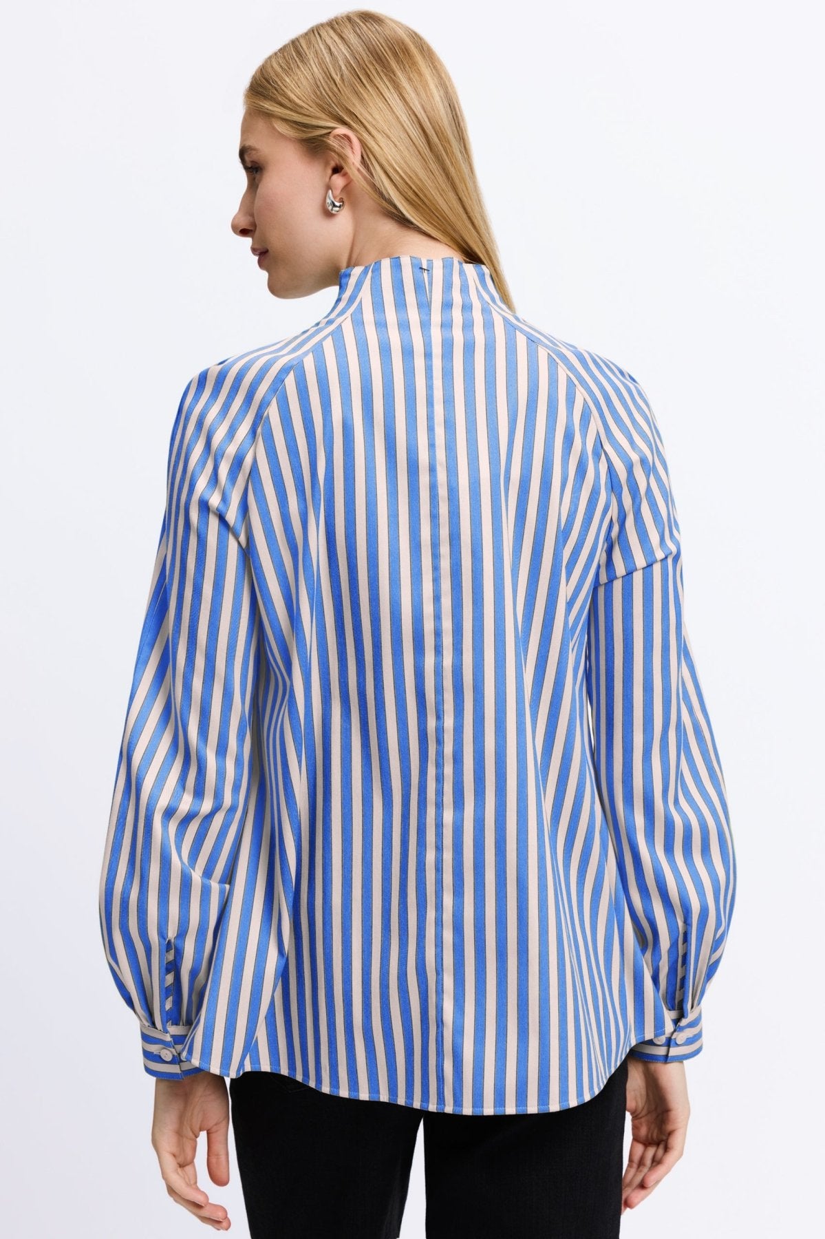Daphne No Iron Stretch Striped Long Sleeve Popover Shirt for Women - Wrinkle-Free Comfortable Office & Casual Wear