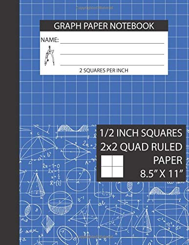2x2 Graph Paper Notebook - 1/2 Inch Squares, 8.5 x 11 Inch Large Size, Quad Ruled Composition Book for Math, Engineering & Bullet Journaling