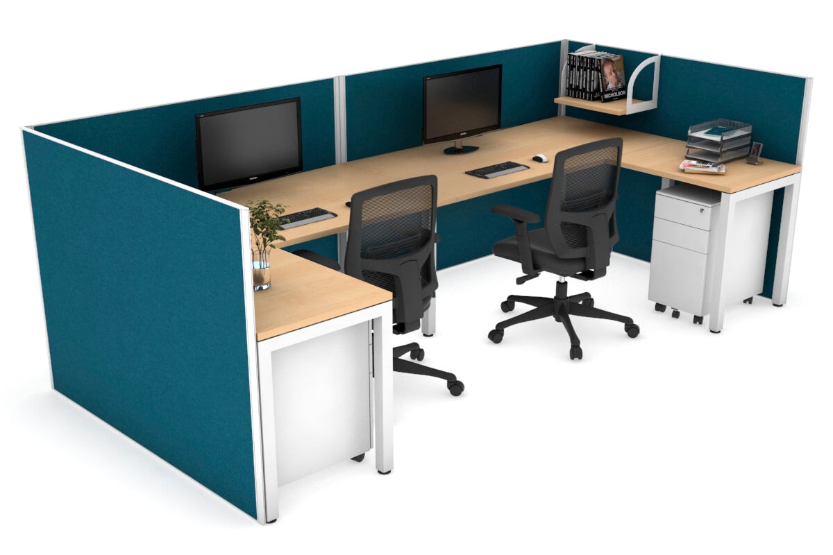 Quadro Square Legs 2-Person Corner Workstation - U-Shaped White Frame Office Desk [1800L x 1800W with Cable Management] - Perfect for Home Office & Collaborative Workspaces
