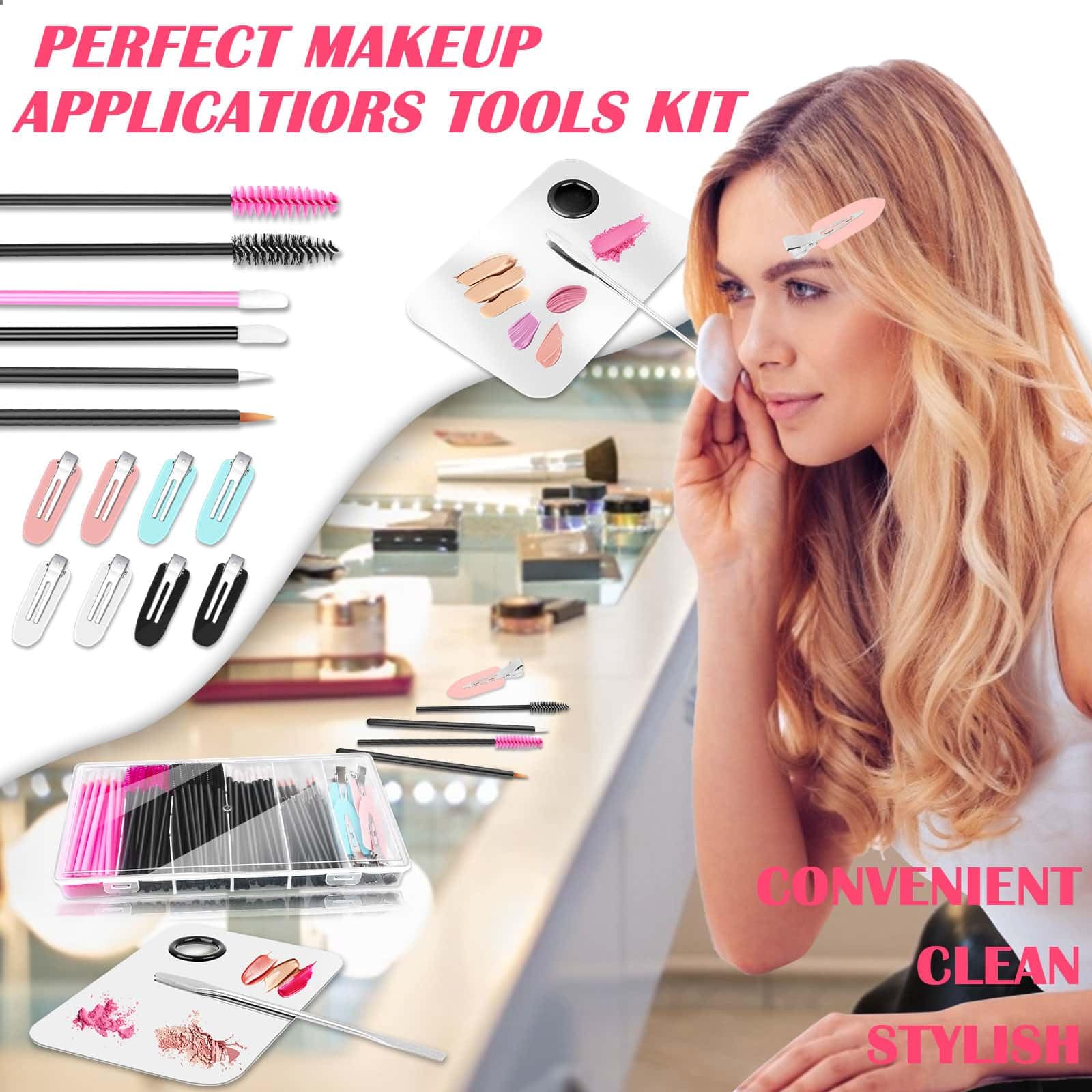 Shynek Professional Makeup Mixing Tray Set with Disposable Accessories Kit - Includes Mascara Wands, Lip Applicators, Hair Clips & Storage Organizer Box for Makeup Artists, Salon Professionals & Home Beauty Use
