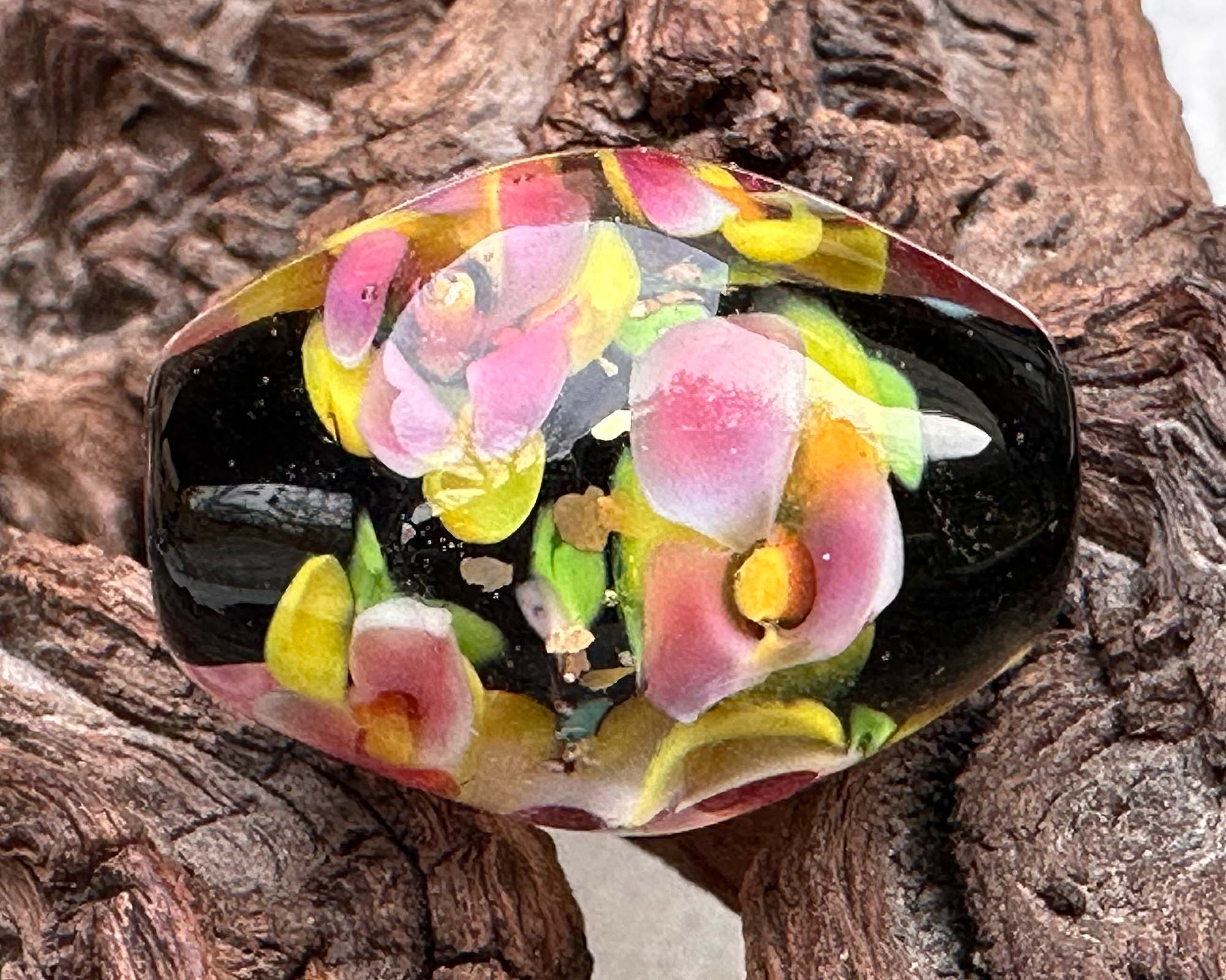 Handmade Yellow Pink Floral Lampwork Glass Focal Bead - SRA Certified Artisan Jewelry Component for Necklaces, Bracelets & DIY Crafting Projects